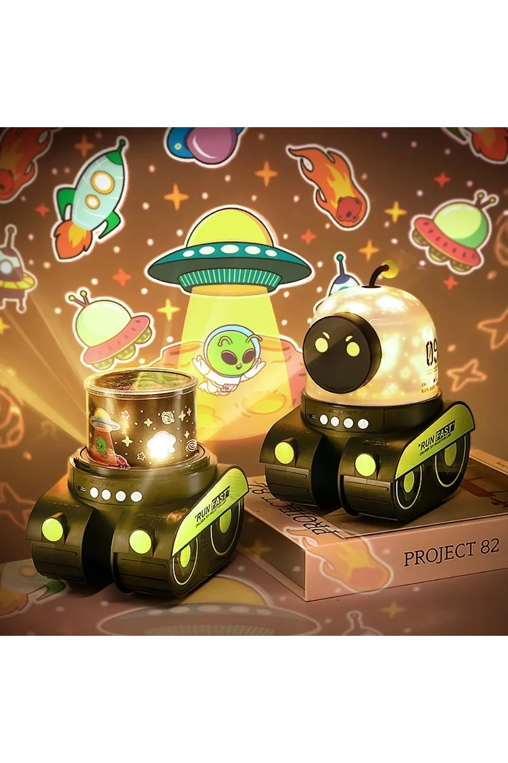 Çocuklar Için Eğitici Ve Eğlenceli Robot Temali Projektör Gece Lambasi
