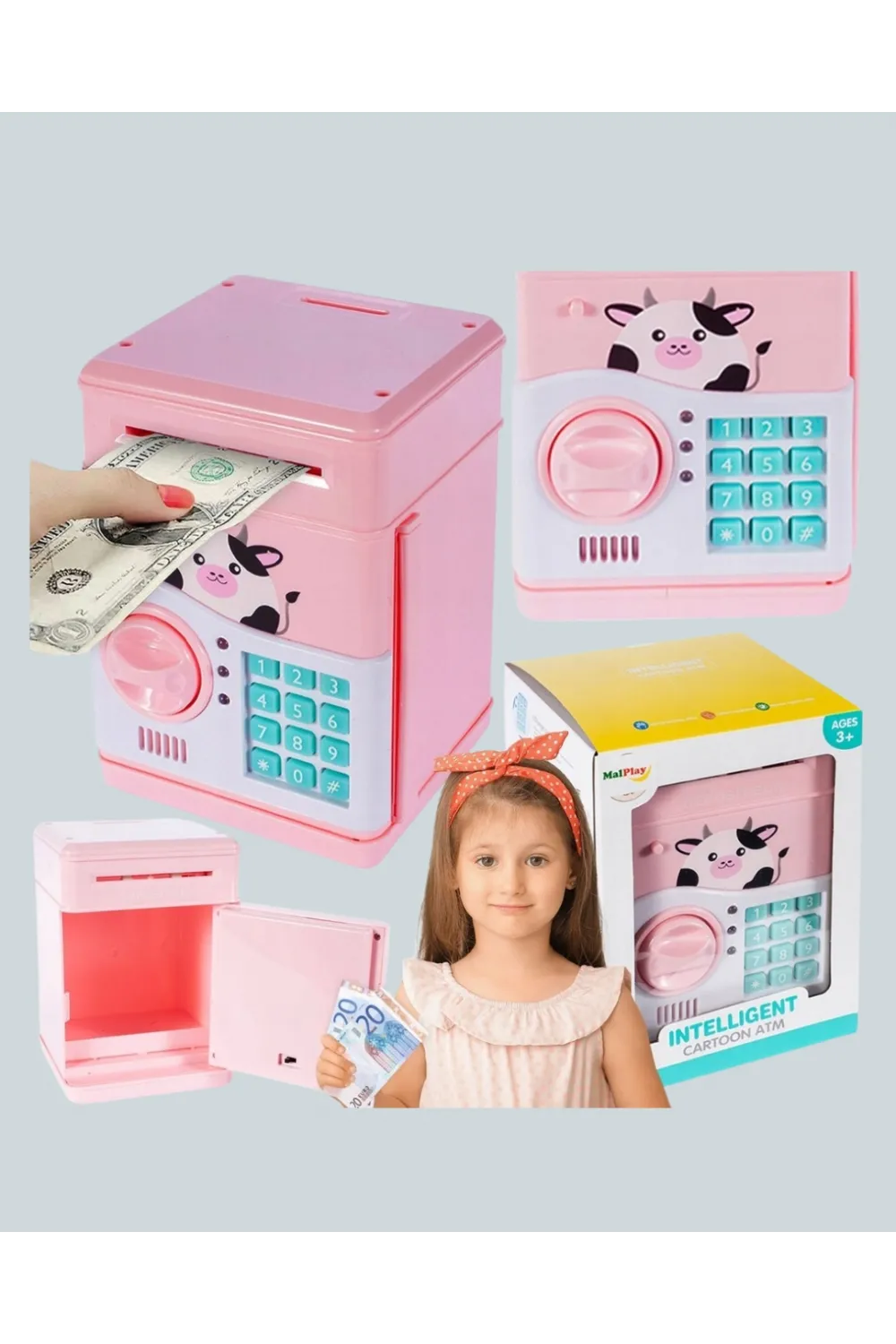 Çocuklar İçin Pembe Atm Görünümlü Elektronik Kumbara