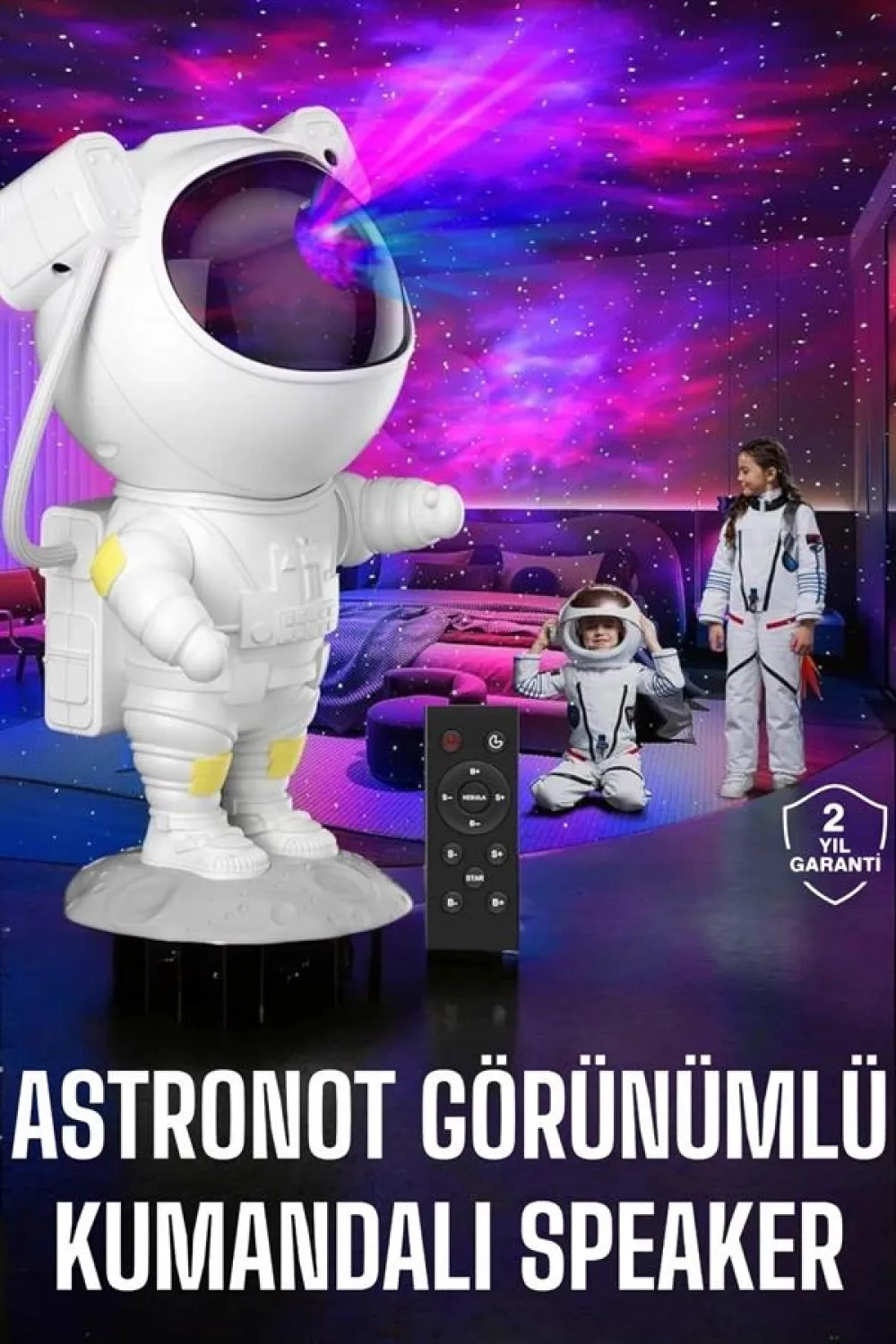 Çocuklara Özel Projeksiyon Astronot Lamba Speaker Sevimli