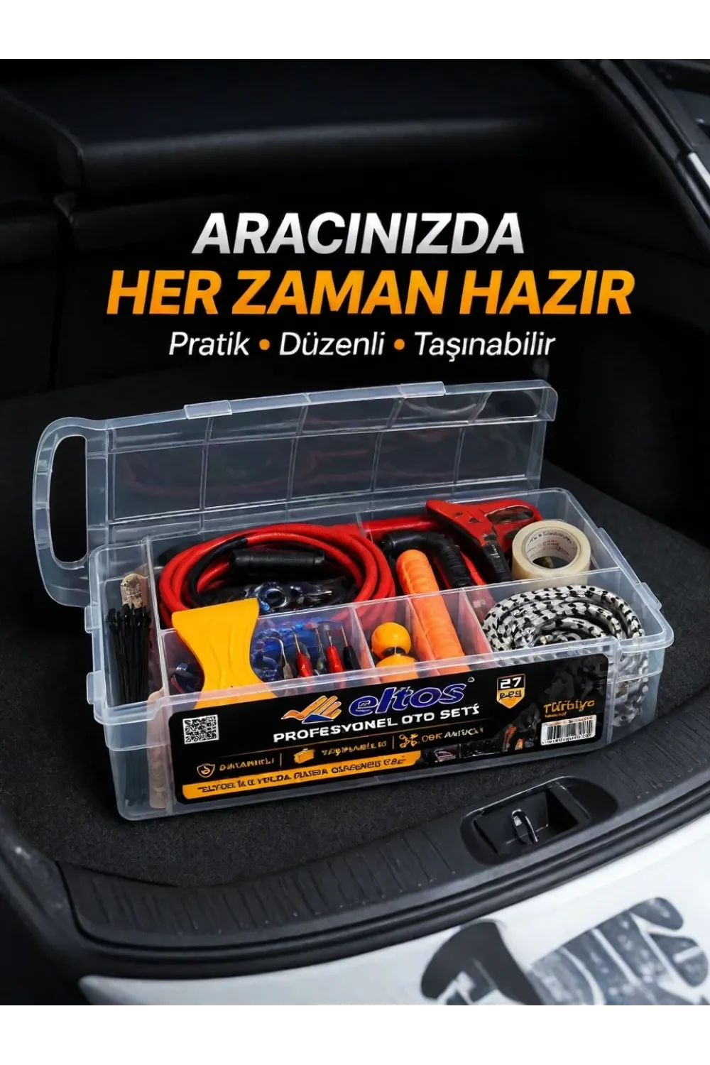 Çok Amaçlı 27 Parça Araç Acil Durum Ekipman Seti Düzenli Taşıma Kutulu
