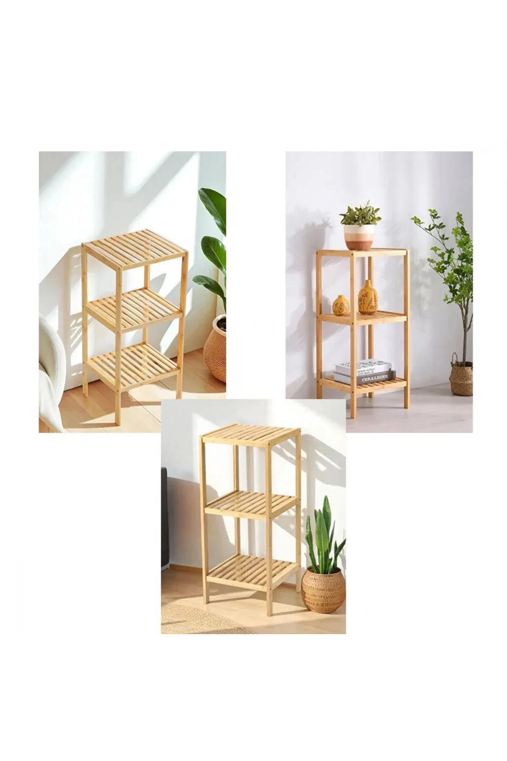 Çok Amaçlı Raf - Organizer 3 Katlı Ahşap - Bambu 36x32x80cm
