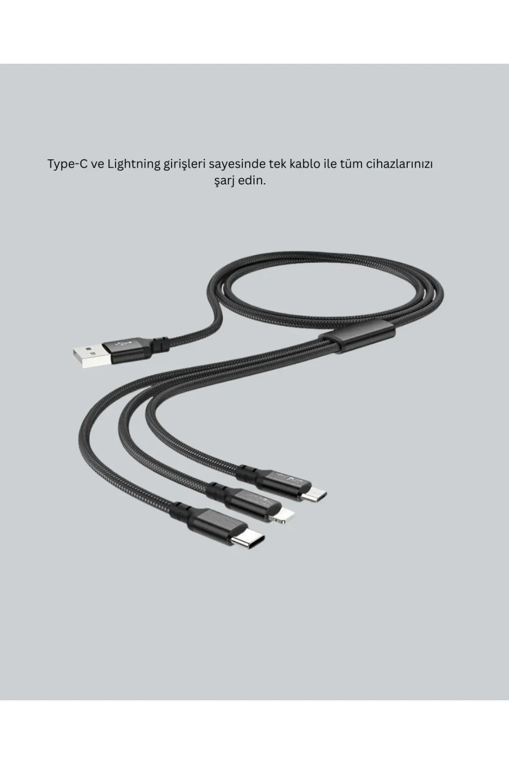 Çoklu Usb Şarj Kablosu – 1,2m Hızlı Şarj, 3a Güçlü Akım
