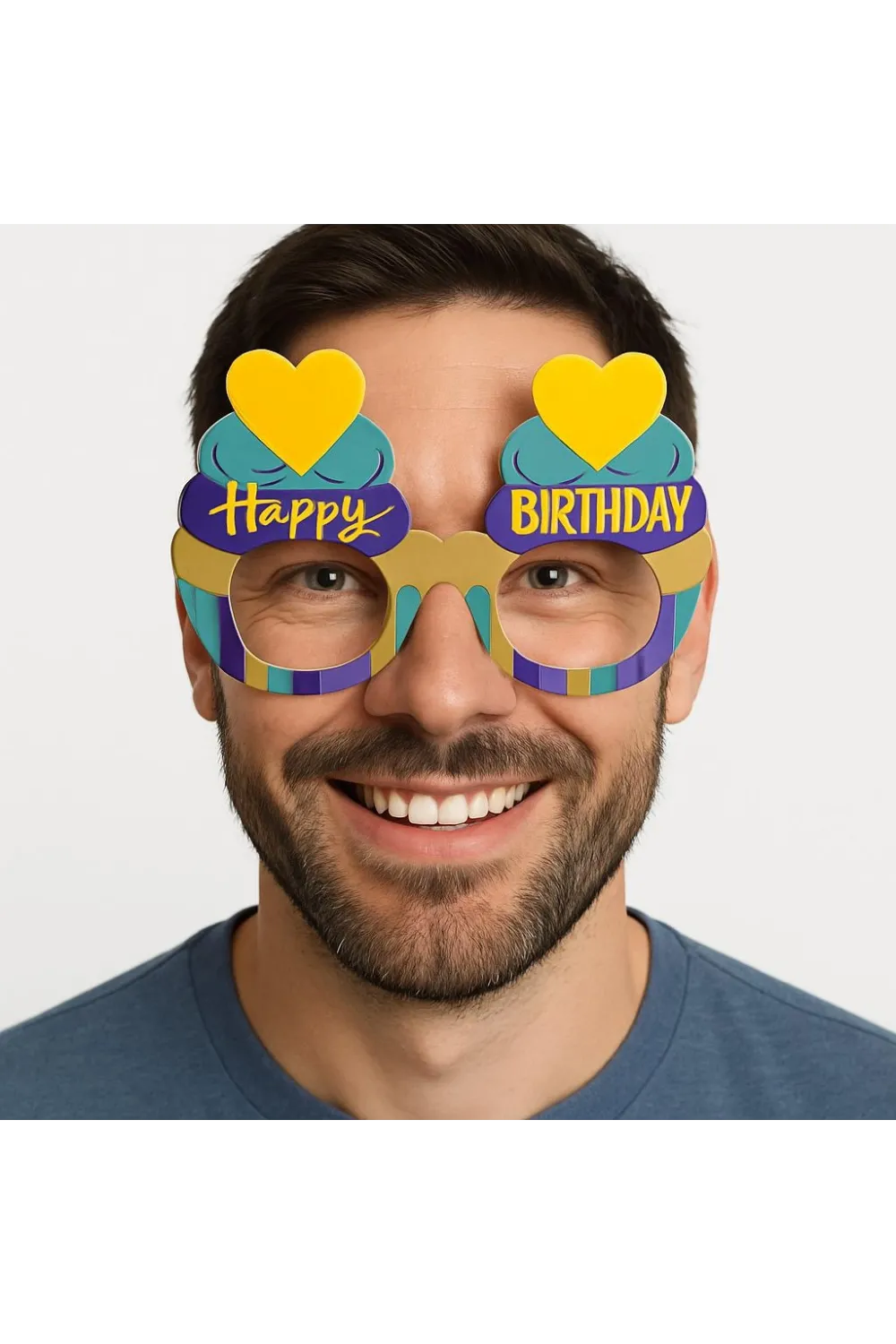 Cupcake Temalı Doğum Günü Renkli Karton Happy Birthday Gözlüğü 6 Adet