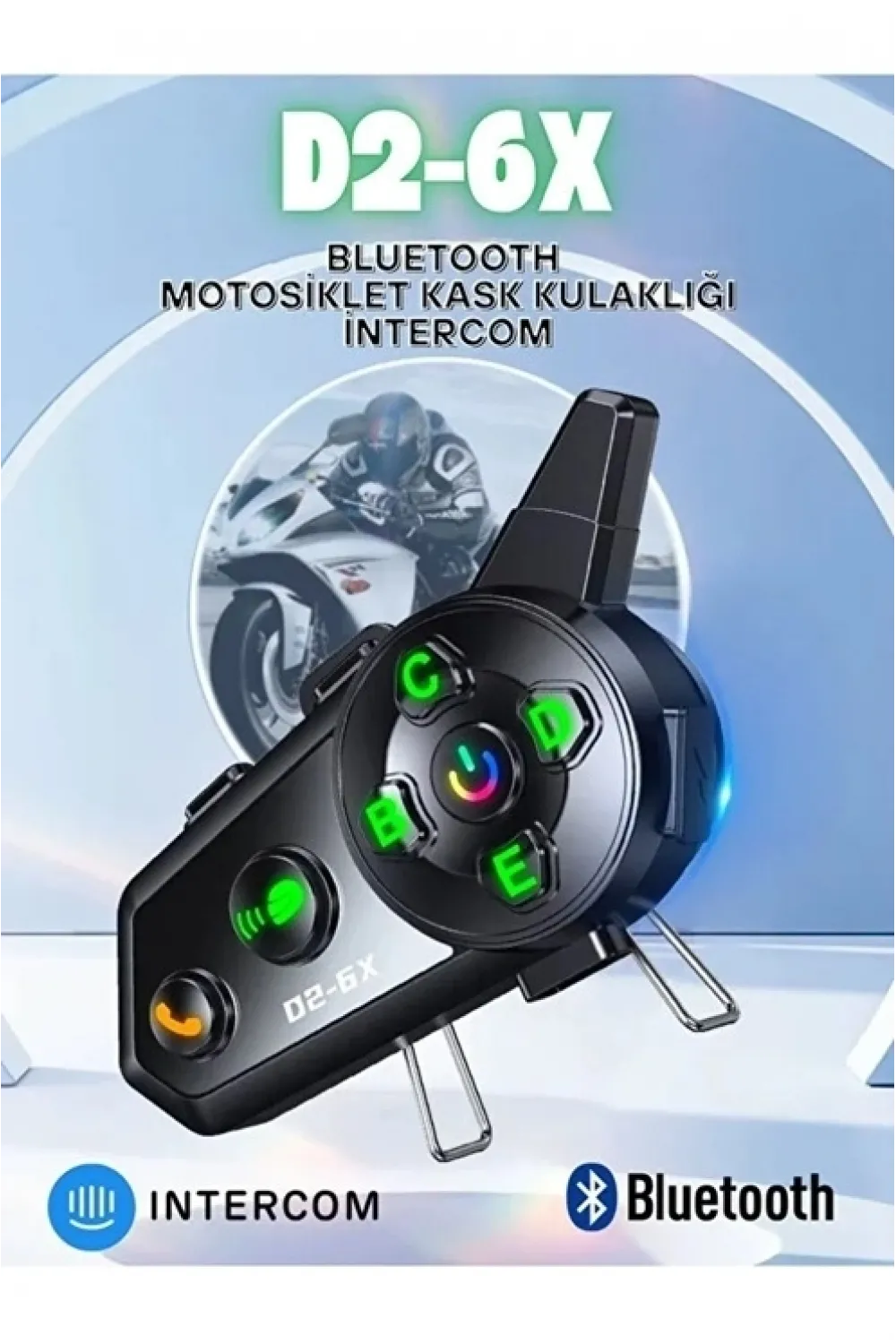 D2-6x 1000m Mesafeli 6 Kanallı İntercom Bluetooth Motosiklet Kask Kulaklığı İntercom Kulaklık