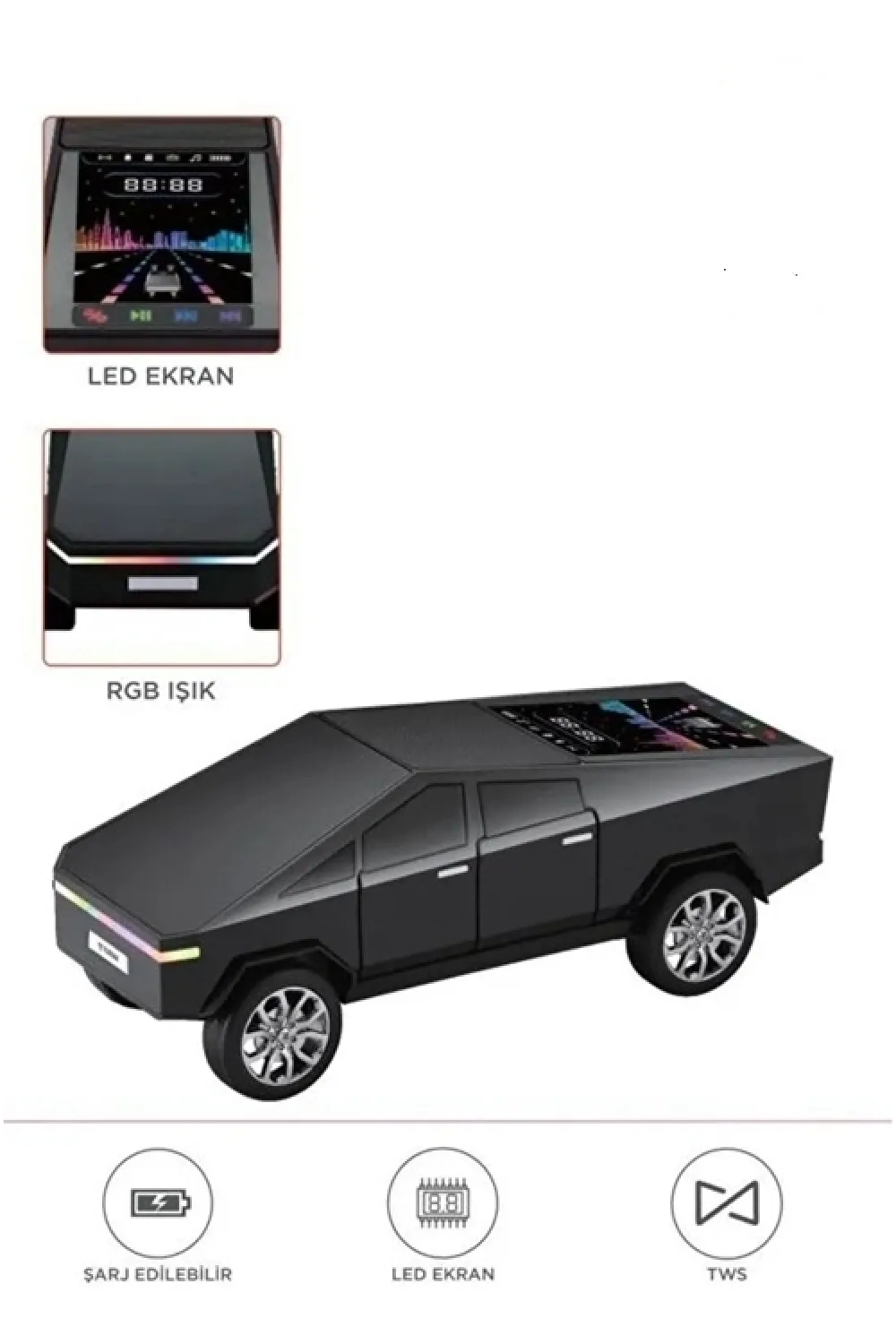 D68 Cyber Model Araba Tasarımlı Bluetooth Hoparlör 15w Güçlü Ses Rgb Led /tws/usb Siyah