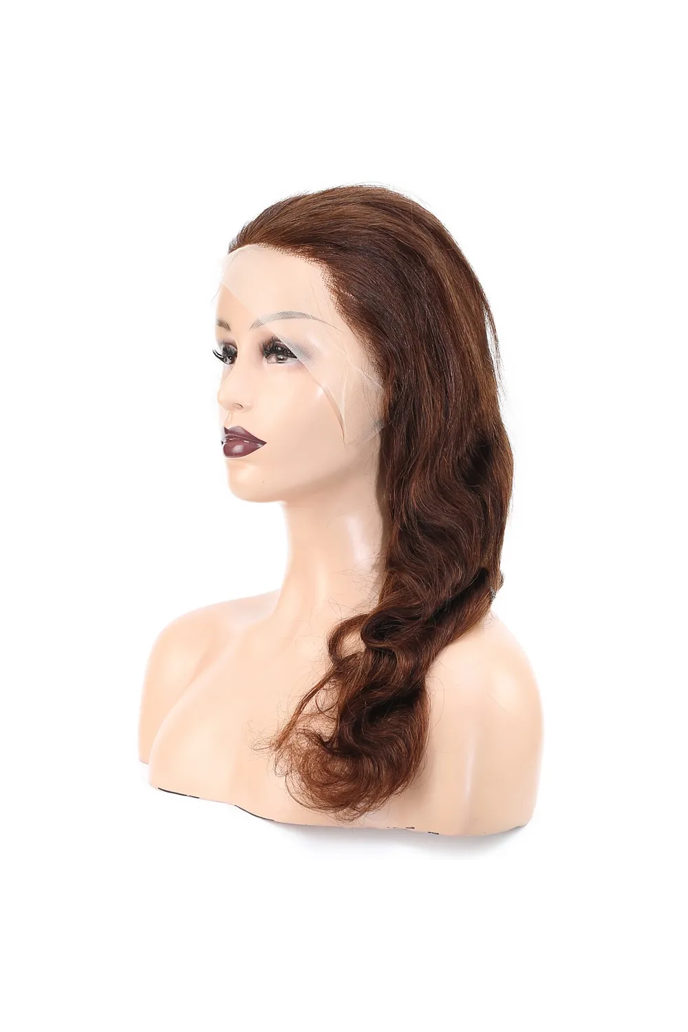 Dalgalı Front Lace Gerçek Tül Peruk - Açık Kahve - 60-65cm
