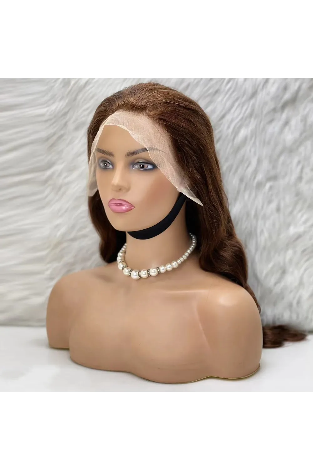 Dalgalı Front Lace Gerçek Tül Peruk - Açık Kahve - 70-75cm