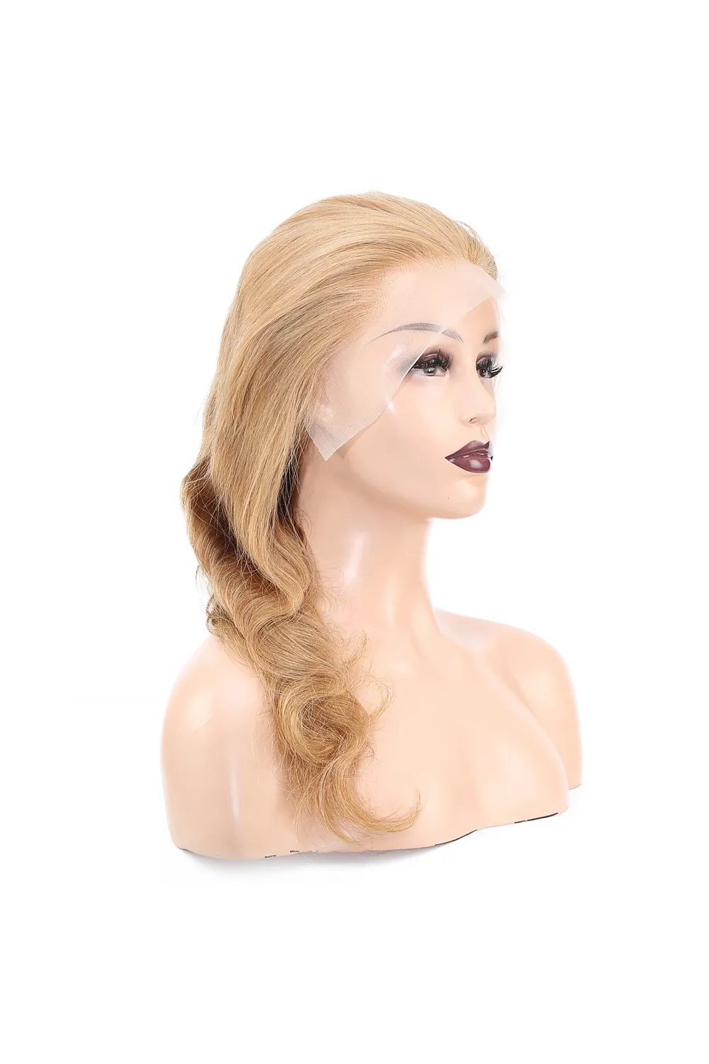 Dalgalı Front Lace Gerçek Tül Peruk - Sıcak Karamel - 60-65cm