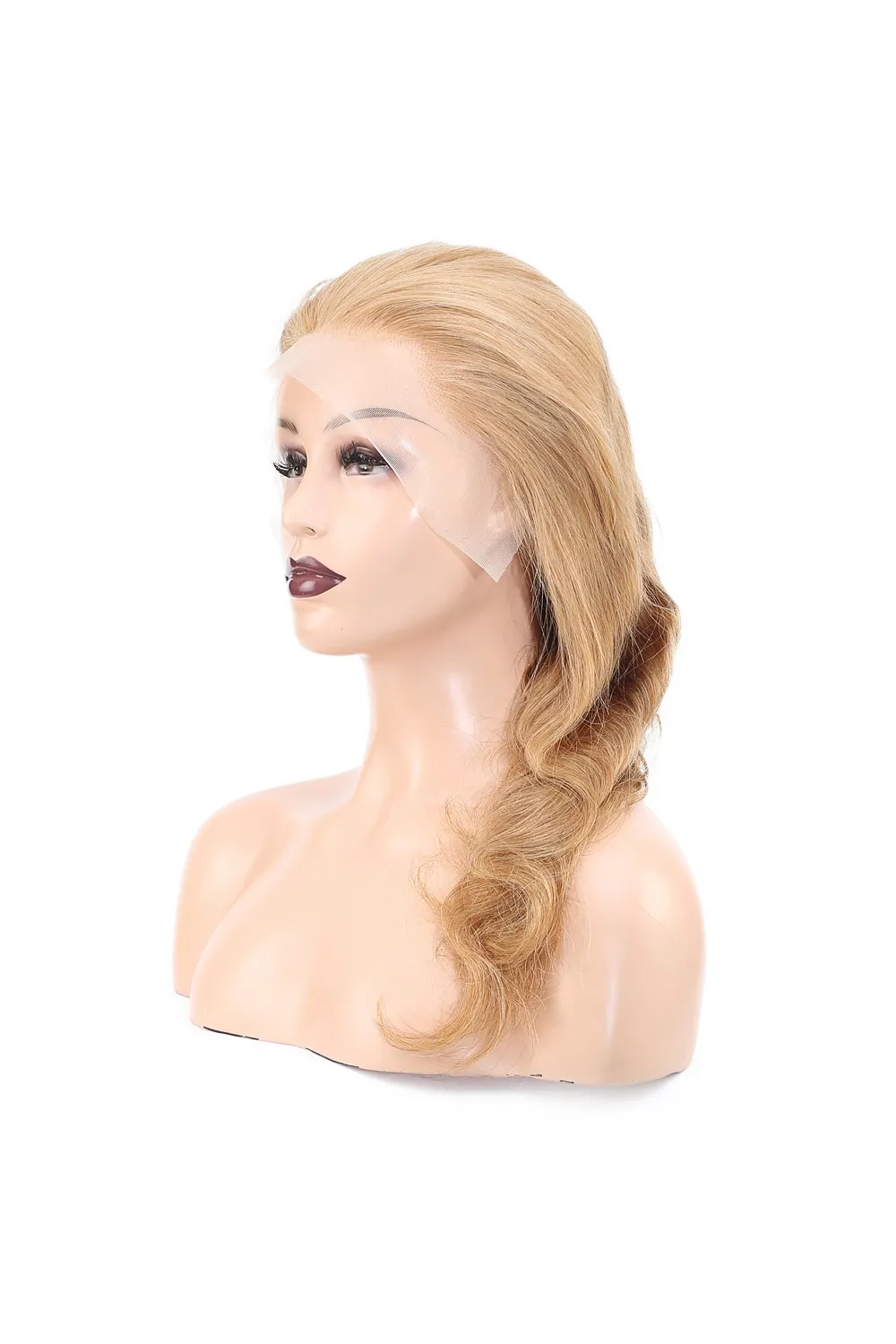 Dalgalı Front Lace Gerçek Tül Peruk - Sıcak Karamel - 60-65cm