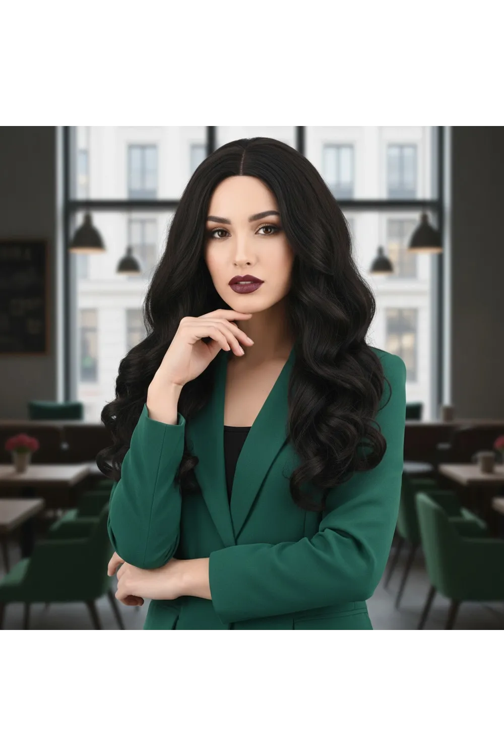 Dalgalı Perçemsiz Uzun Fiber Sentetik Peruk - Kestane
