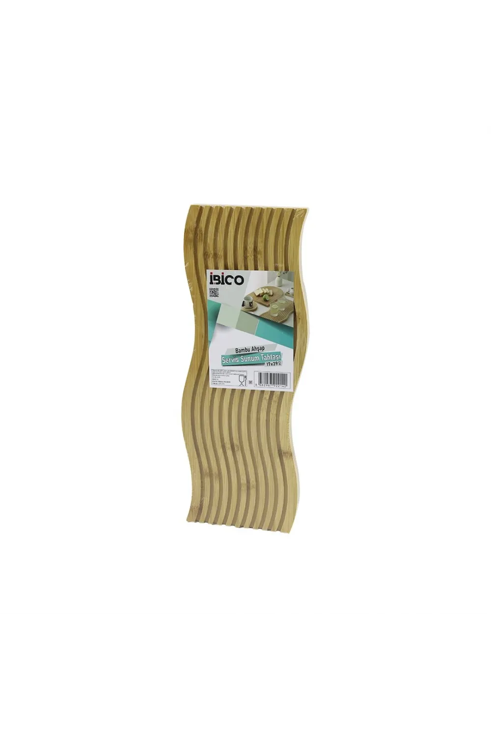 Dalgalı Şekilli - Kanallı  Çift Taraf=düz - Kanallı Ahşap Bambu Servis Sunum Tahtası  17 X 39 X 1.5cm