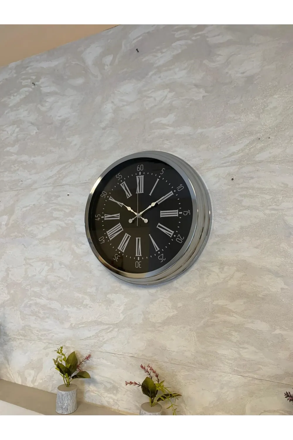 Dark Elegance 40 Cm Metal Krom Duvar Saati