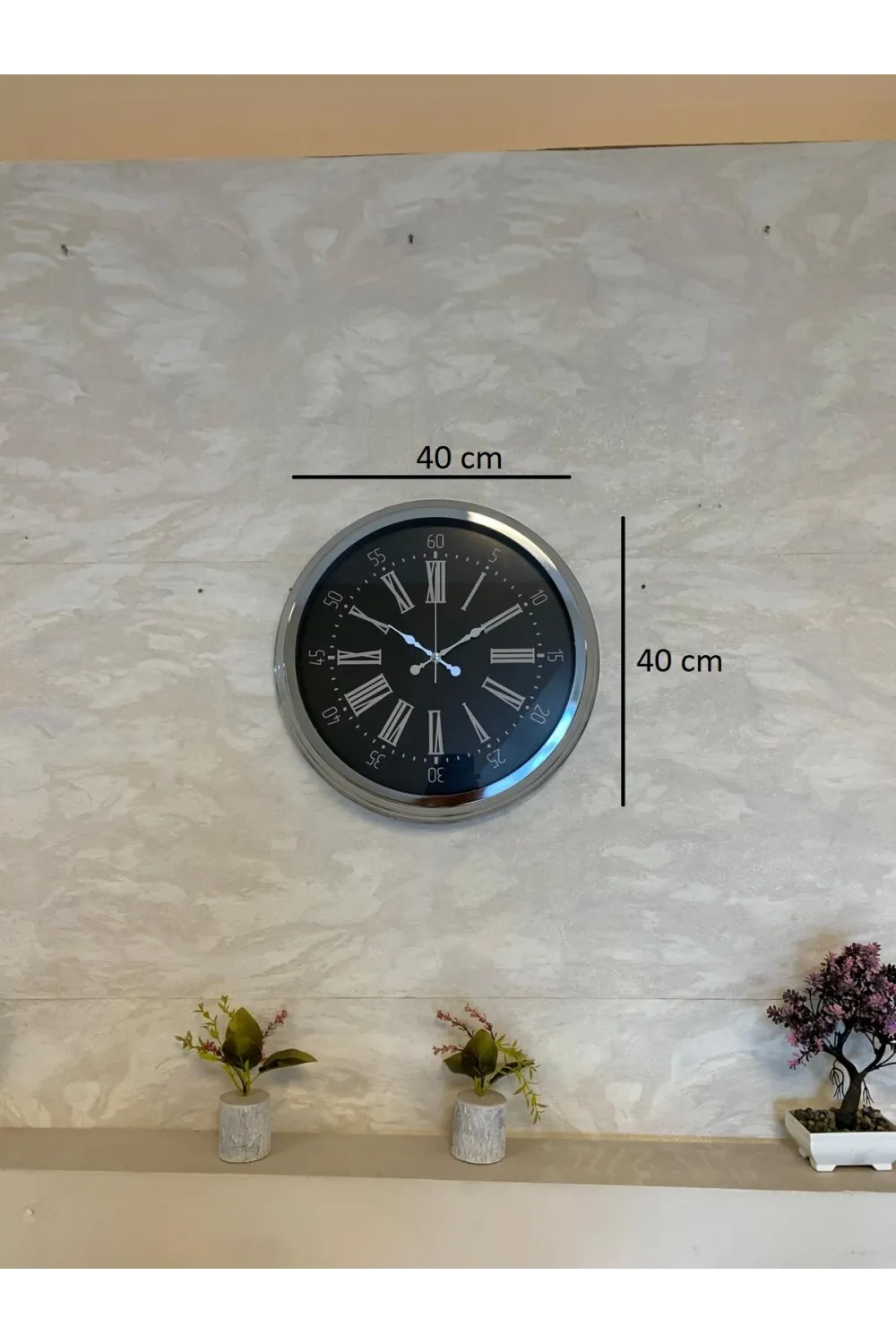 Dark Elegance 40 Cm Metal Krom Duvar Saati