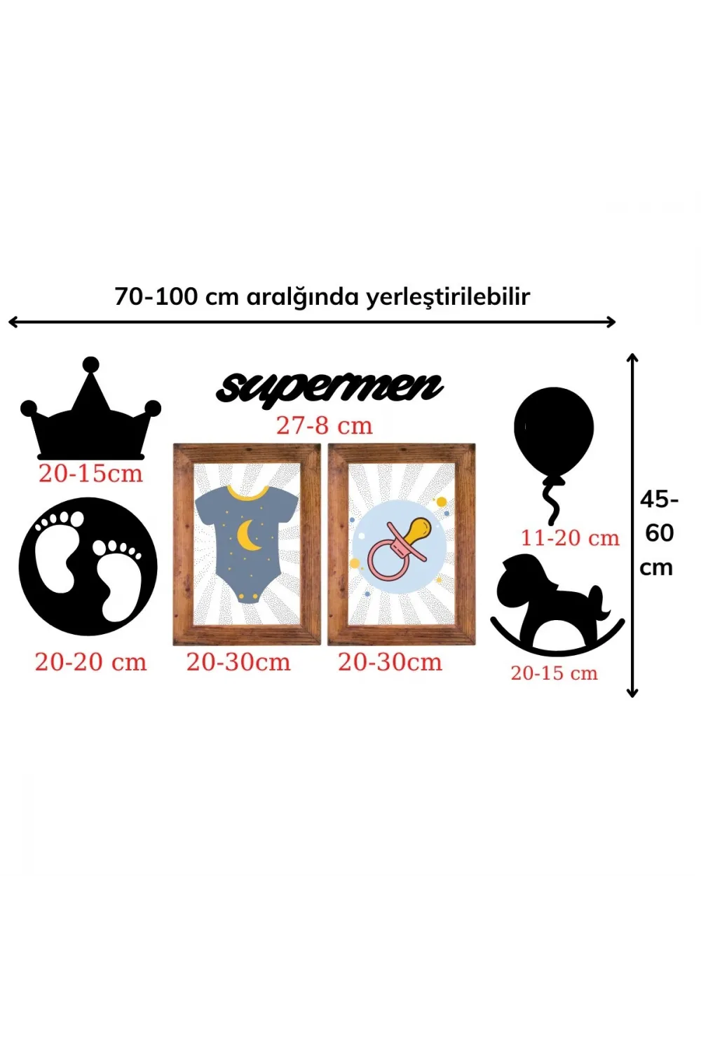 DECO103 Supermen Dekoratif Duvar Süsü Tablo Aksesuar Ahşap Tasarım Hediye Pano Sticker Seti