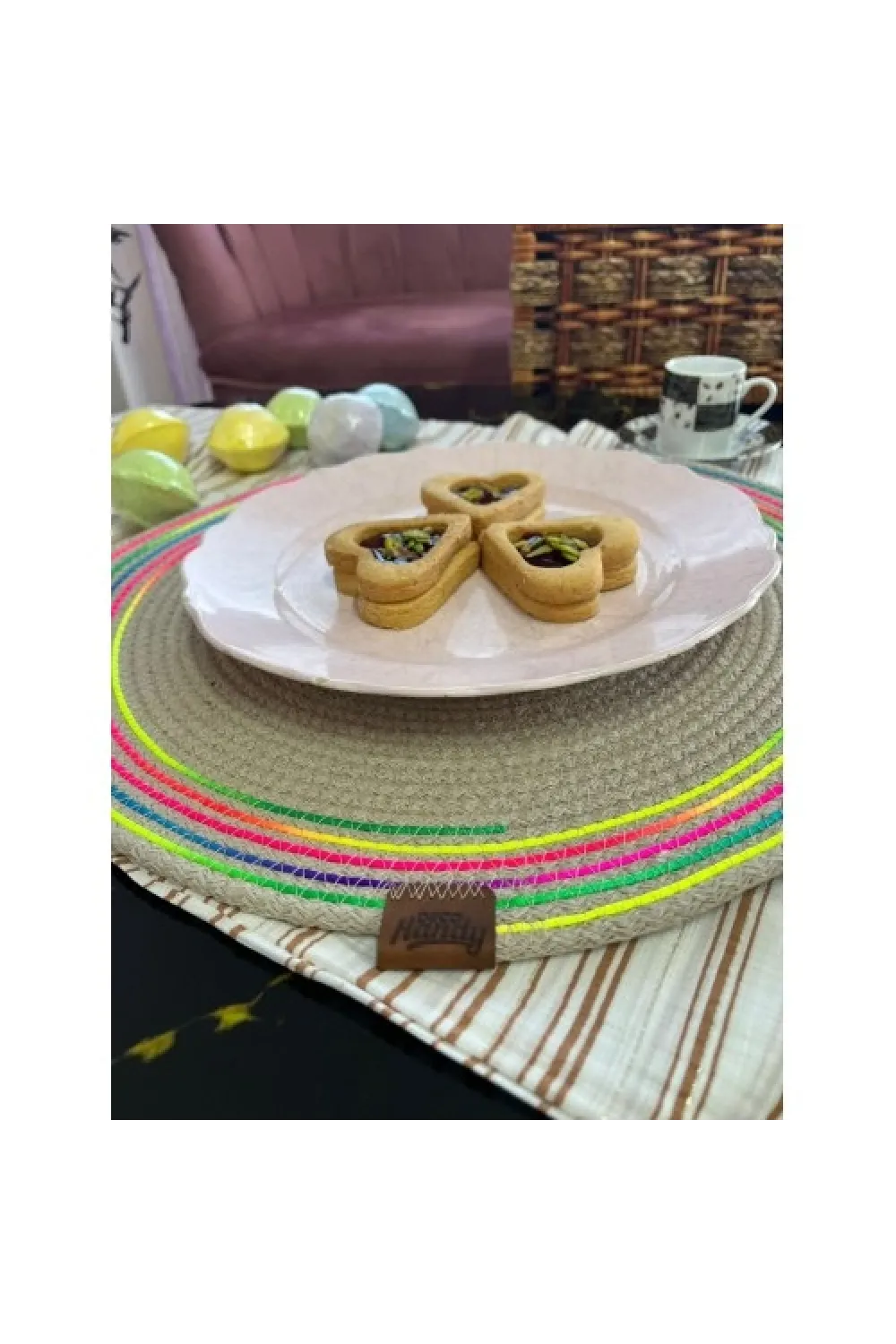 DecoHandy 39cm Neon Renkli Şeritli Jüt Örme Supla Amerikan Servis