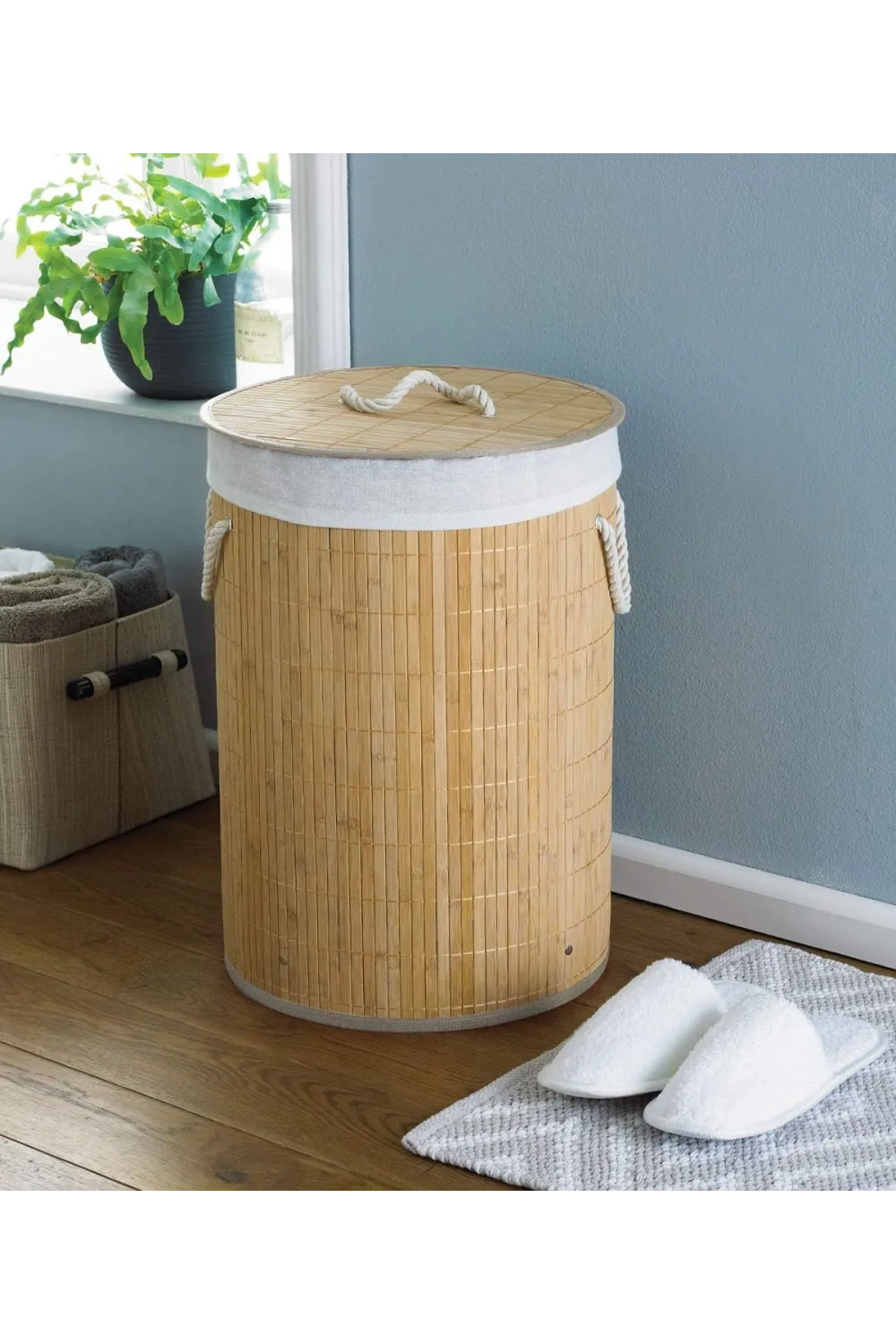 DecoHandy Yuvarlak Bambu Kirli Sepeti