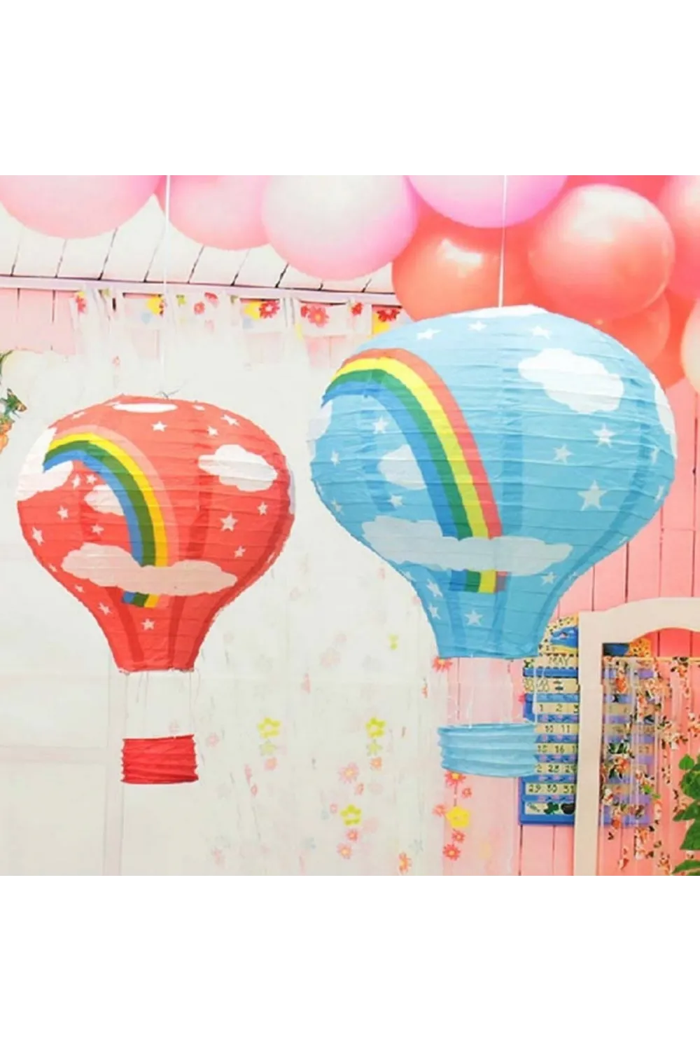 Dekoratif Renkli Kağıt Dilek Feneri Balonu Renkli Uçan Balon