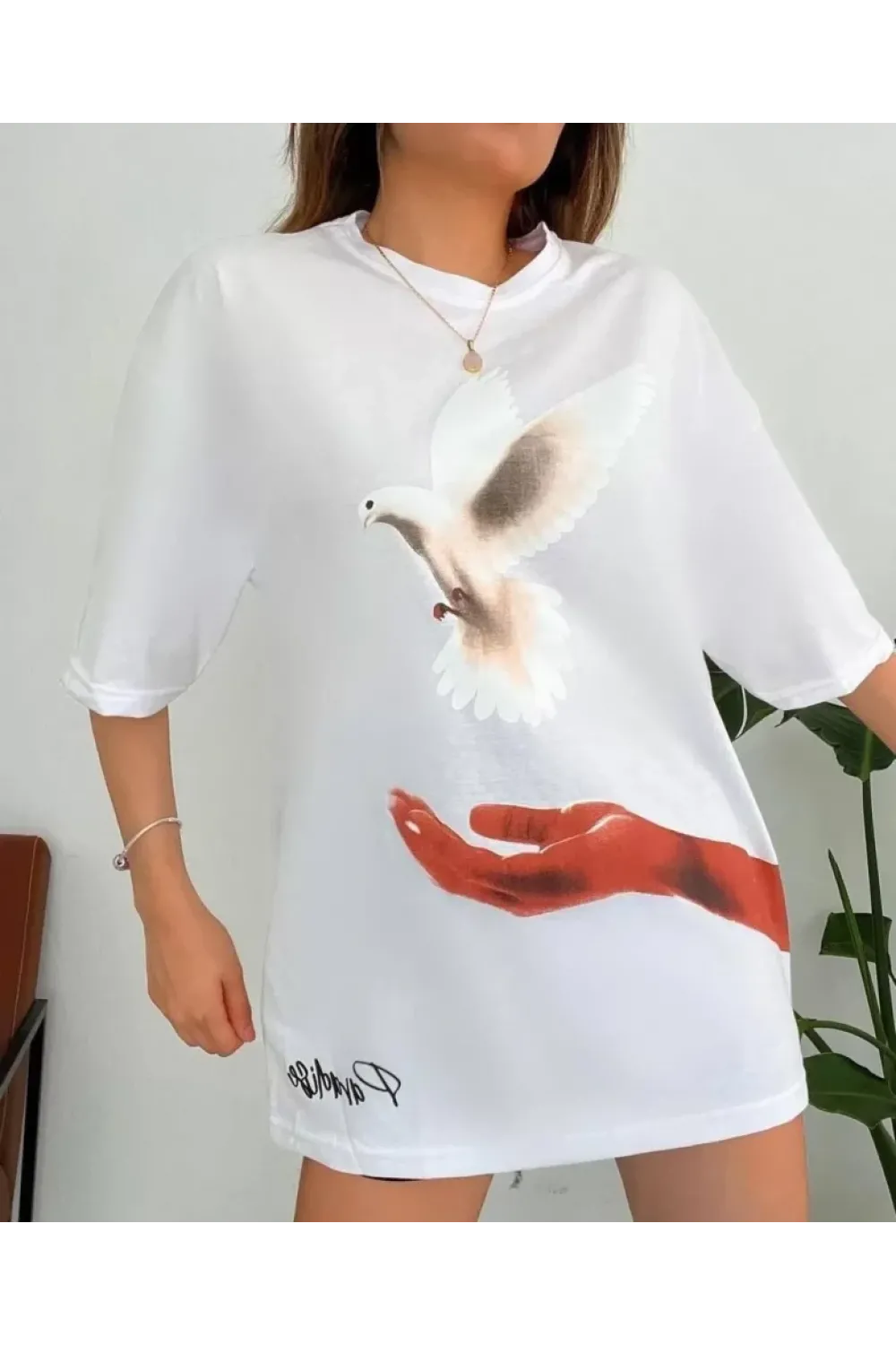 Dijital Baskılı T-Shirt - Beyaz