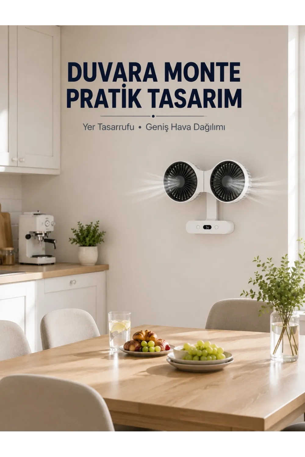 Dijital Göstergeli Çift Fan Başlıklı Masa Vantilatörü