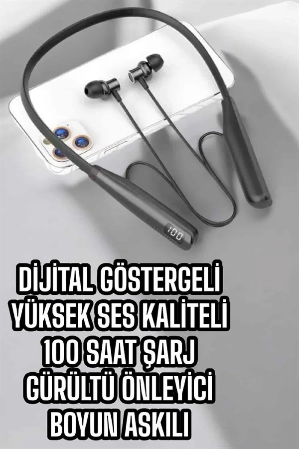 Dijital Göstergeli Kulak İçi Kablosuz Bluetooth Kulaklık Boyun Bantlı