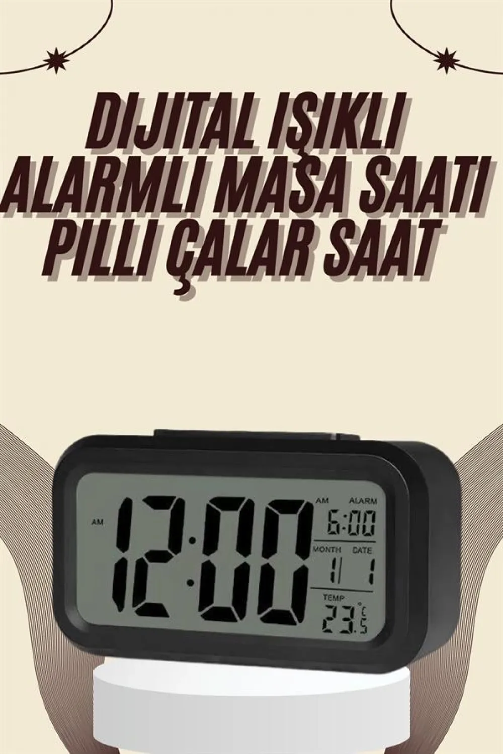 Dijital Masa Saati Termometreli Takvim Çalar Saat Led Ekran Pilli