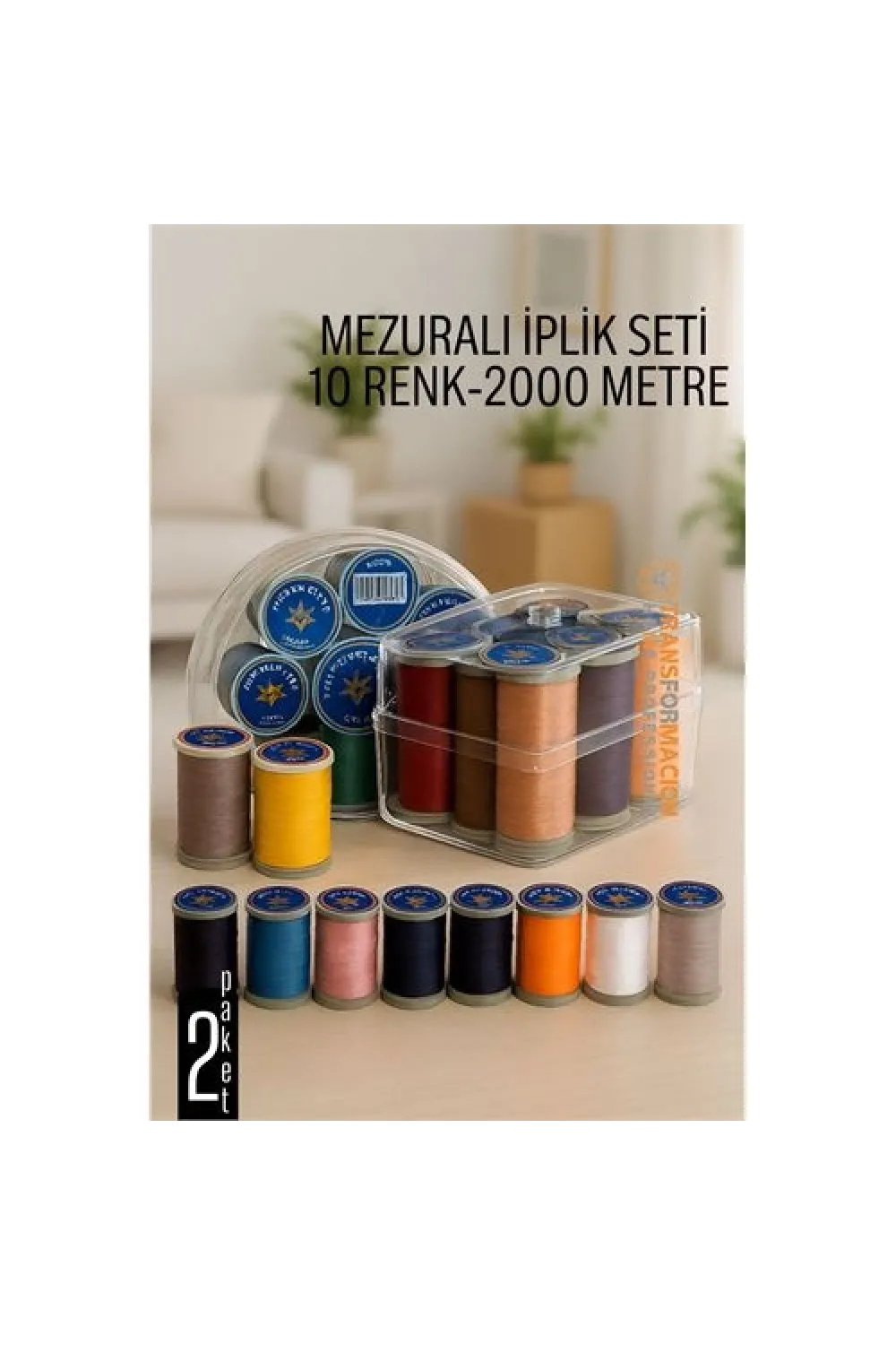 Dikiş İpliği Seti - 10 Renk 2000 Mt Kutulu Mezuralı Dikiş Seti 722077