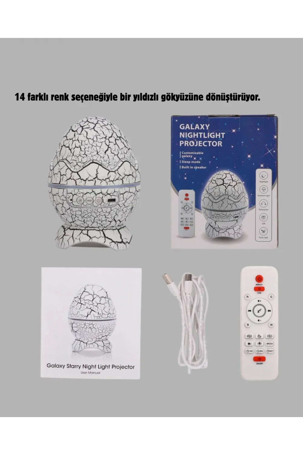 Dinozor Yumurta Gece Lambası Projektör – 14 Renk Seçeneği