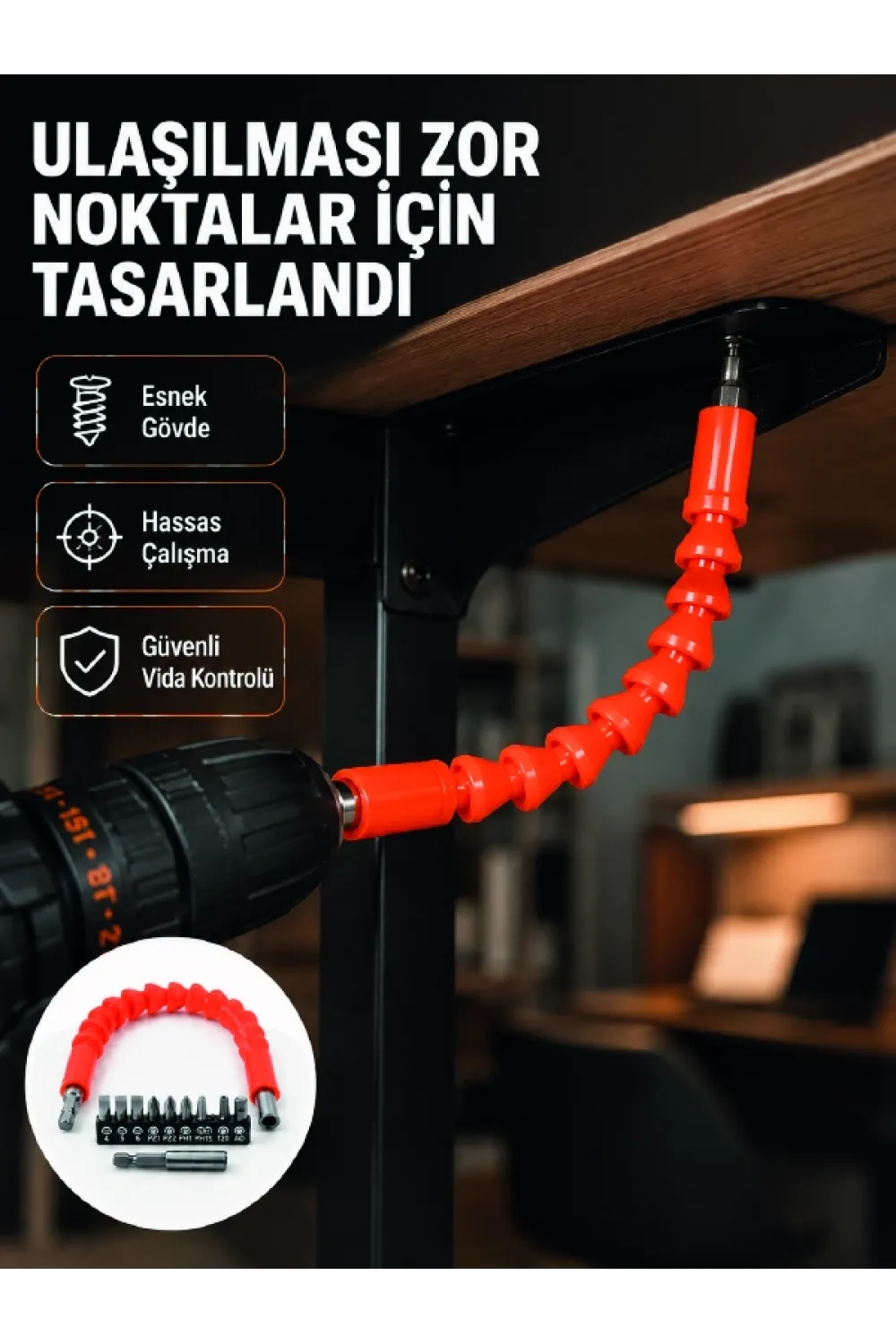 Dmax Esnek Şaftlı Matkap Bits Uç Seti 12 Parça Vida Montaj Ve Tamir Seti