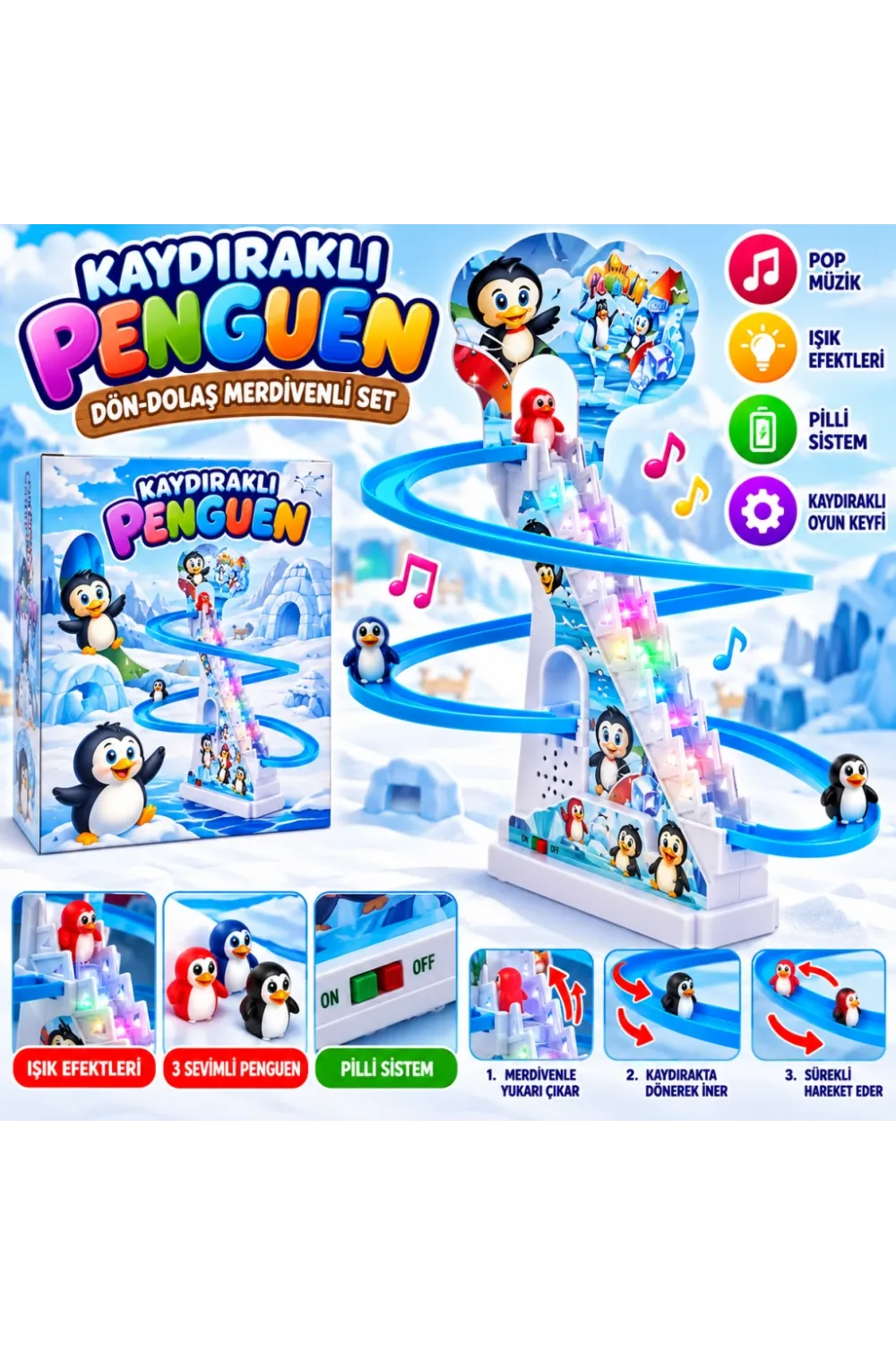 DMN2021-4 Kaydıraklı Dön-dolaş Merdivenli Penguen Seti