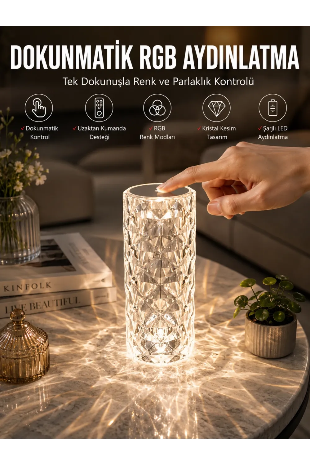 Dokunmatik Kristal Gece Lambası Hediyelik