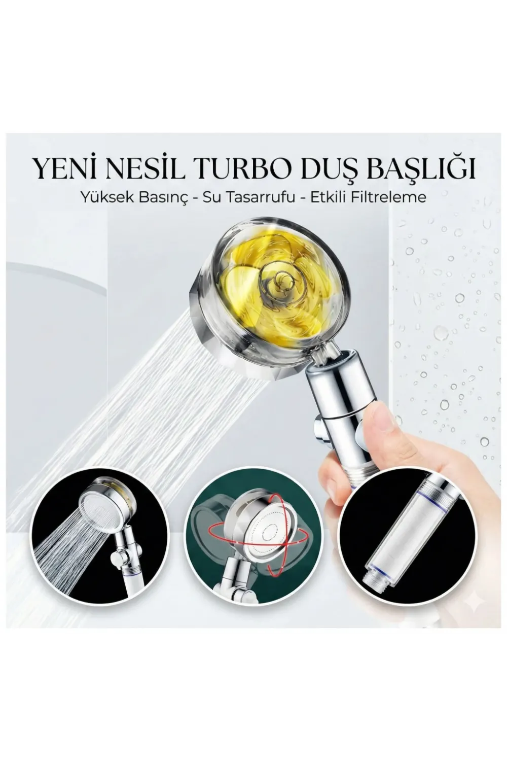 Duş Başlığı Turbo Pervaneli Serinletici Tasarım