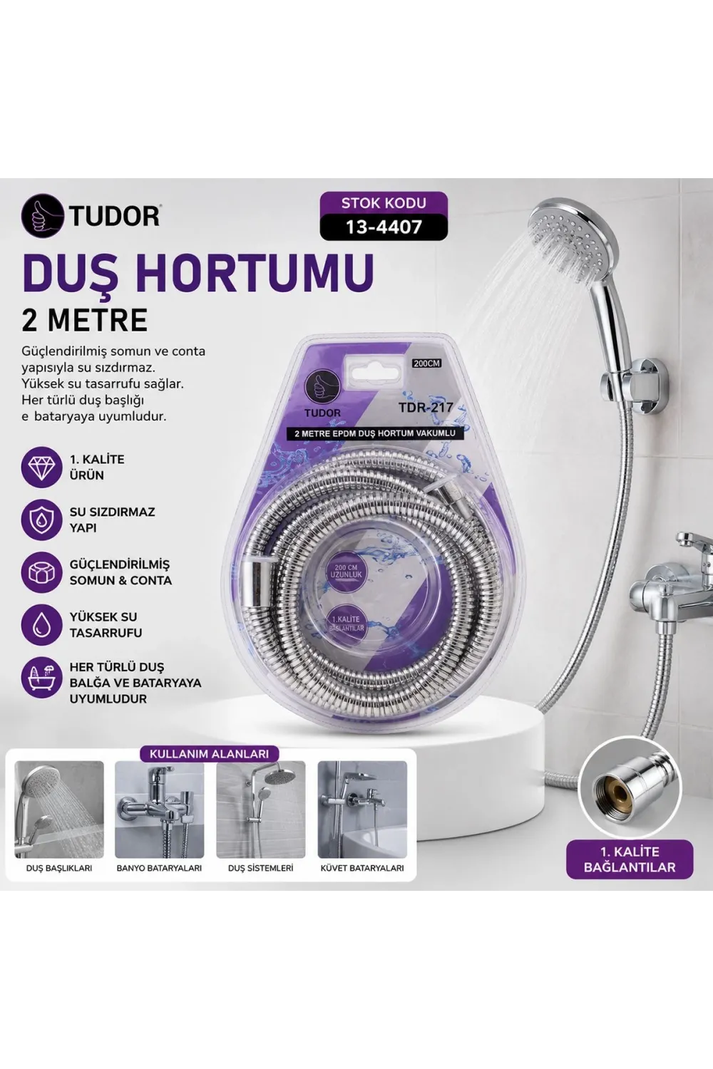 Duş Hortumu 200 cm Esnek Paslanmaz Krom