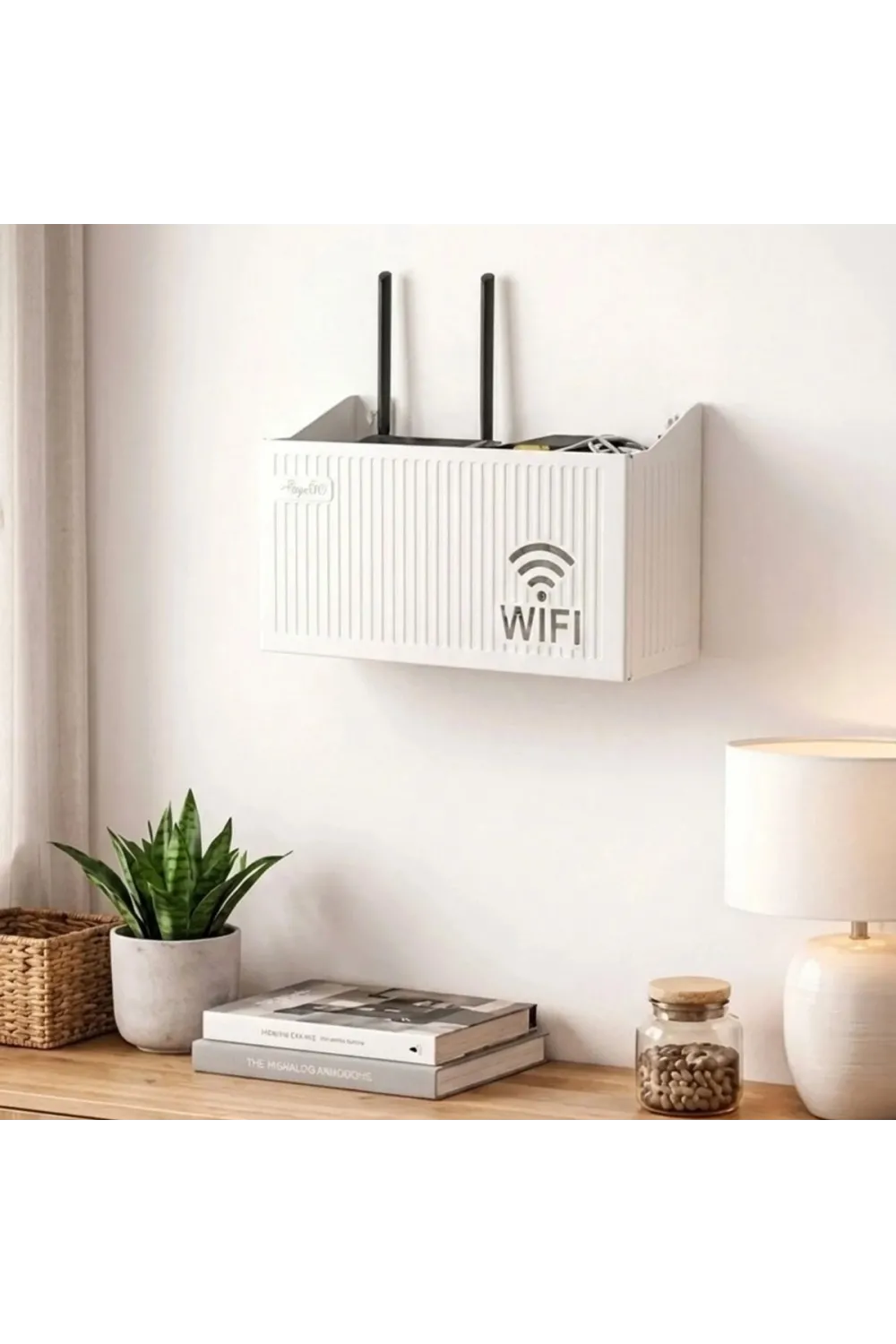 Duvar Tipi Wi-fi Modem Saklama Kutusu(beyaz) – Kablo Düzenleyici Router Raf Organizer