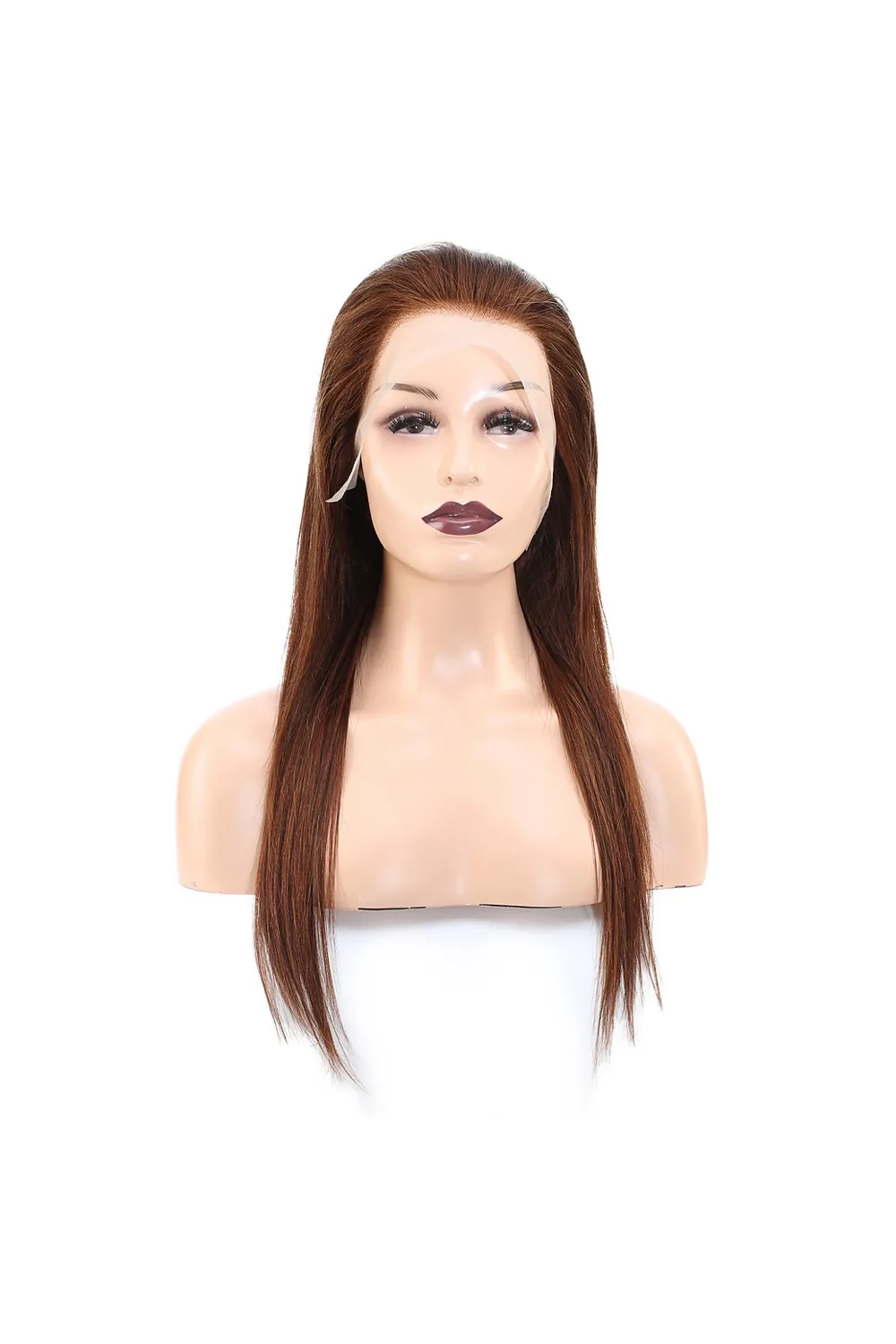Düz Front Lace Gerçek Tül Peruk - Açık Kahve - 60-65cm