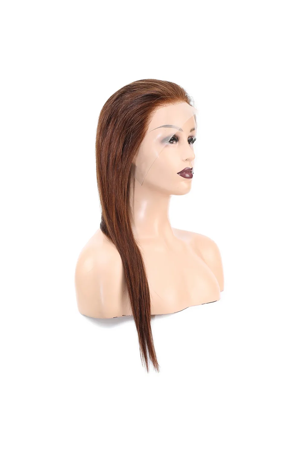 Düz Front Lace Gerçek Tül Peruk - Açık Kahve - 60-65cm