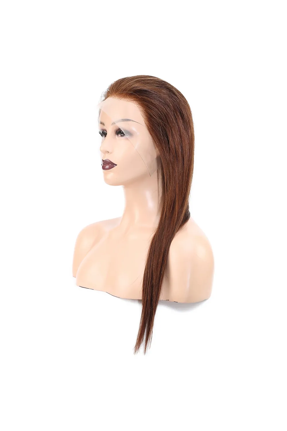 Düz Front Lace Gerçek Tül Peruk - Açık Kahve - 60-65cm