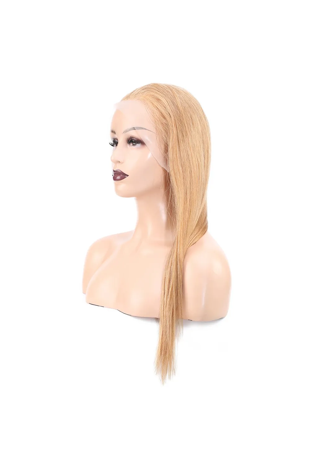 Düz Front Lace Gerçek Tül Peruk - Altın Karamel - 60-65cm