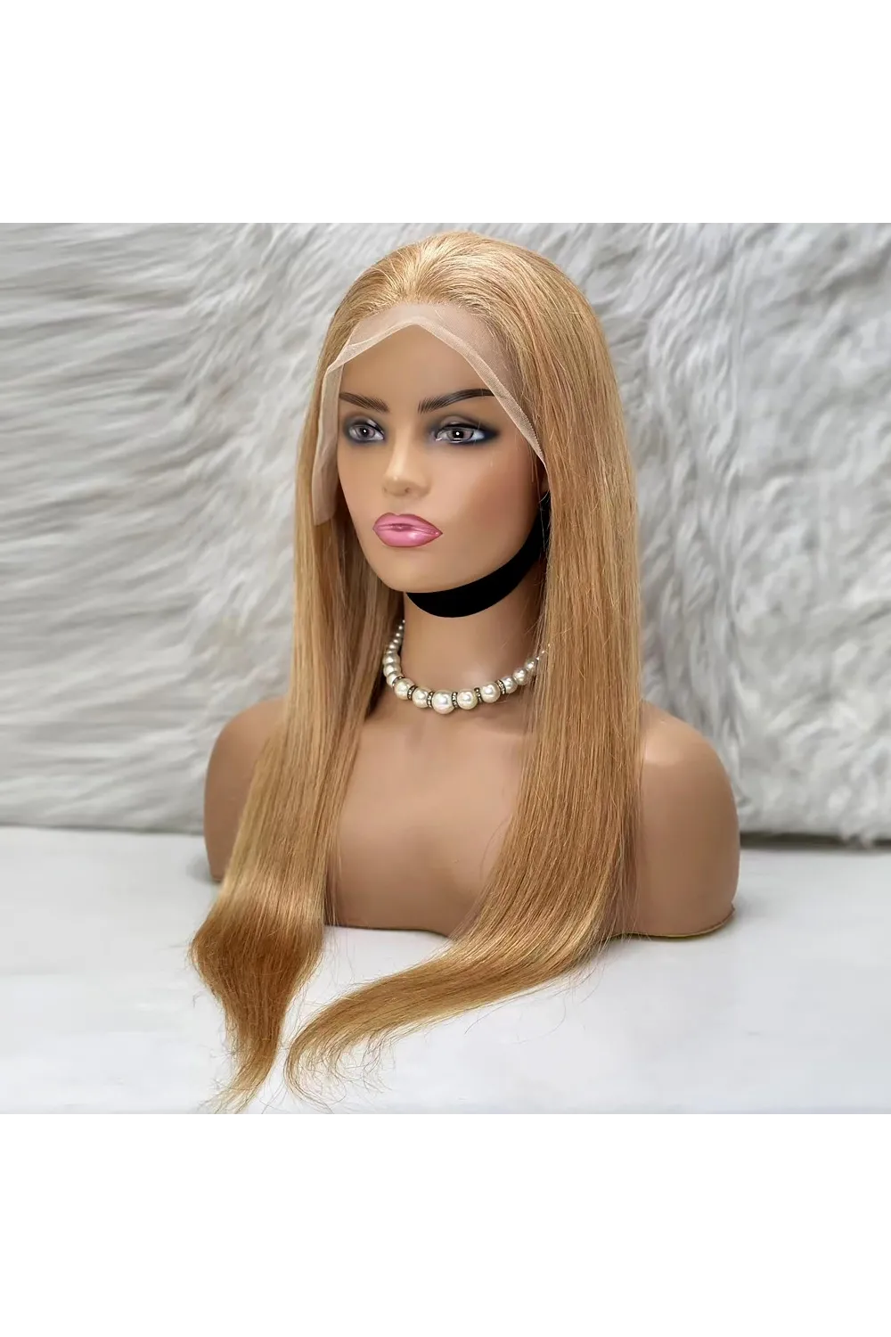 Düz Front Lace Gerçek Tül Peruk - Altın Karamel - 70-75cm