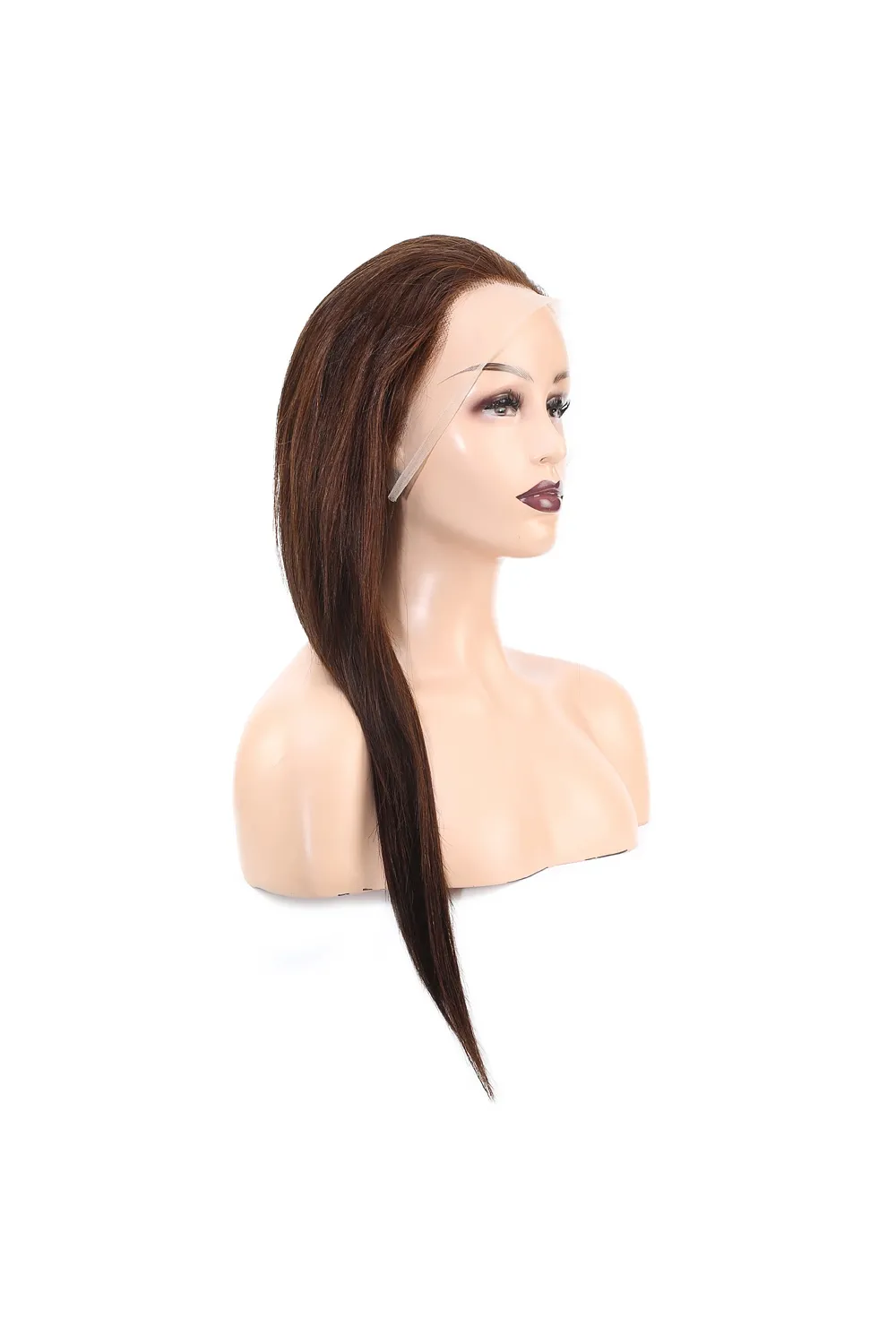 Düz Front Lace Gerçek Tül Peruk - Koyu Kahve - 60-65cm