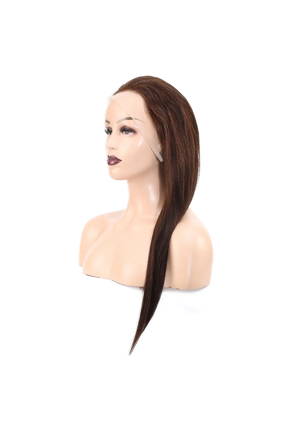 Düz Front Lace Gerçek Tül Peruk - Koyu Kahve - 60-65cm