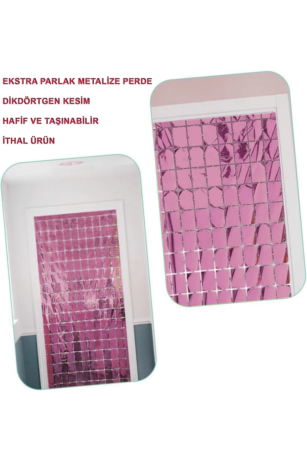 Ekstra Metalize Rose Gold Renk Disko Dikdörtgen Kesim Kapı Perdesi Dekorasyon 1x2 Metre