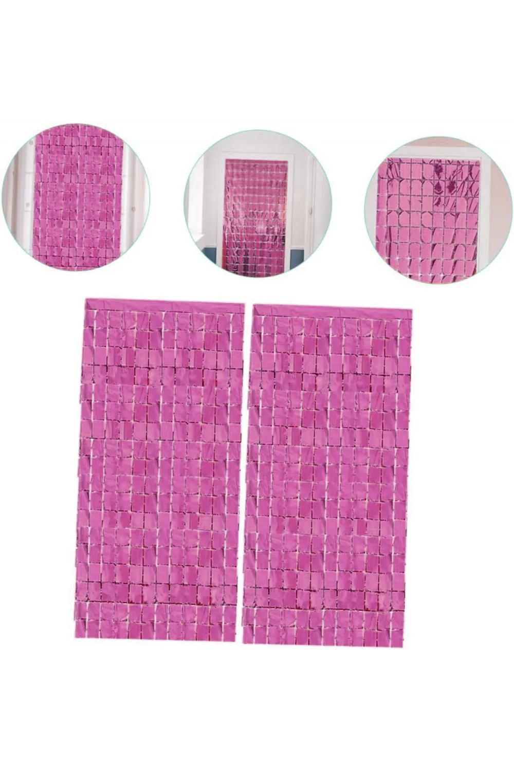 Ekstra Metalize Rose Gold Renk Disko Dikdörtgen Kesim Kapı Perdesi Dekorasyon 1x2 Metre