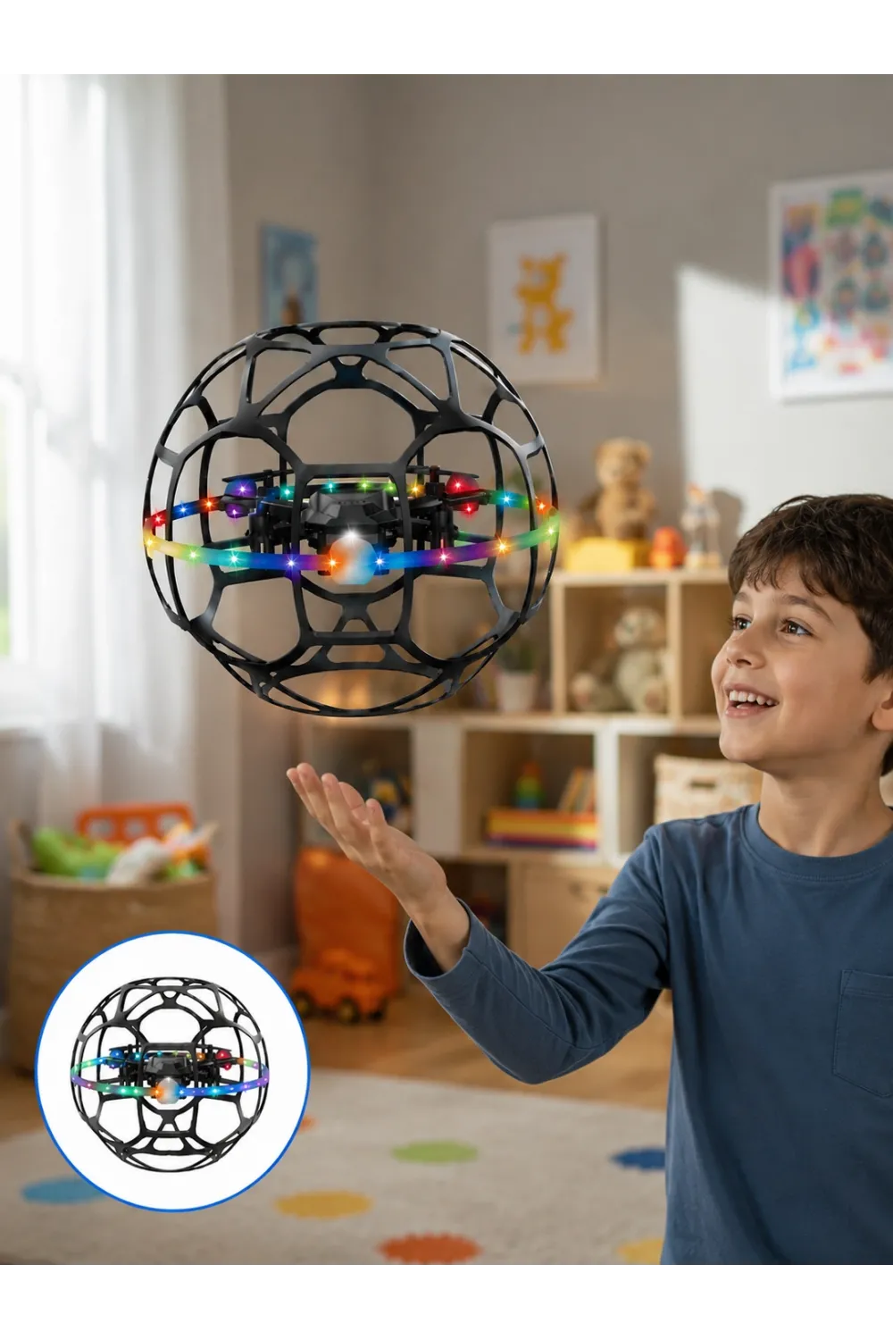 El Hareketi Kontrollü Futbol Topu Tasarımlı Drone Led Işıklı