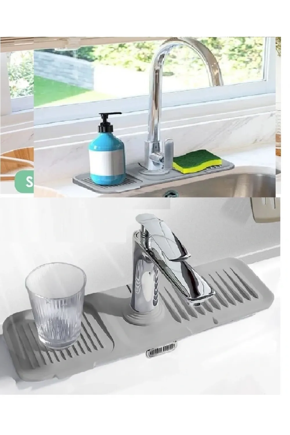 Elastik Mutfak Banyo Musluk Matı Düzenleyici Kaydırmaz Taban Organizer Lavabo Kenar Matı