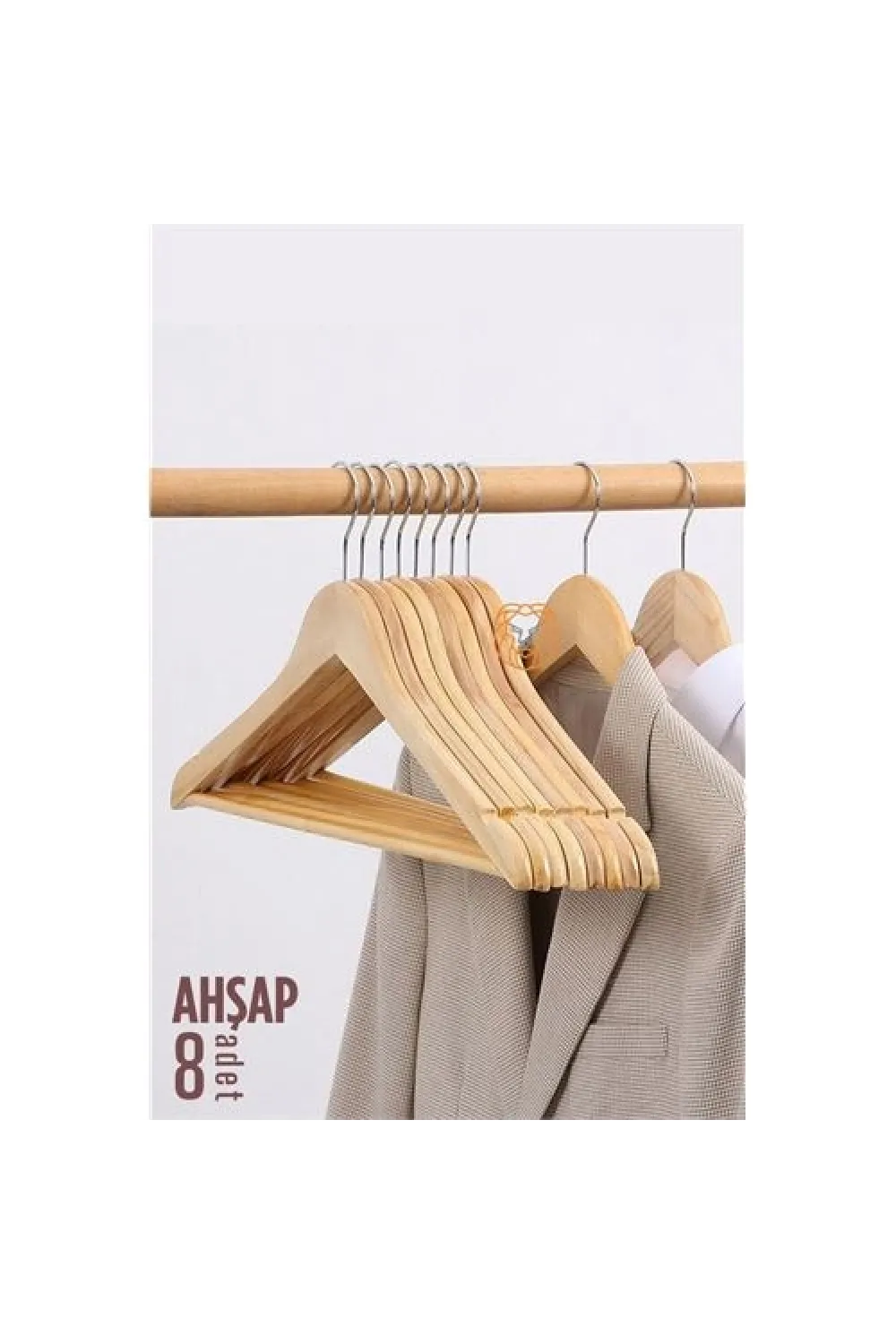 Elbise Askısı Natural Ahşap 8 ADET  720177