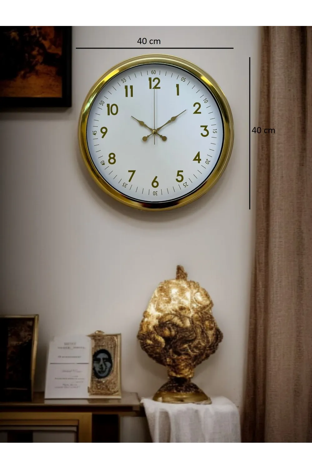 Elegant Gold Frame 40 Cm Metal Duvar Saati