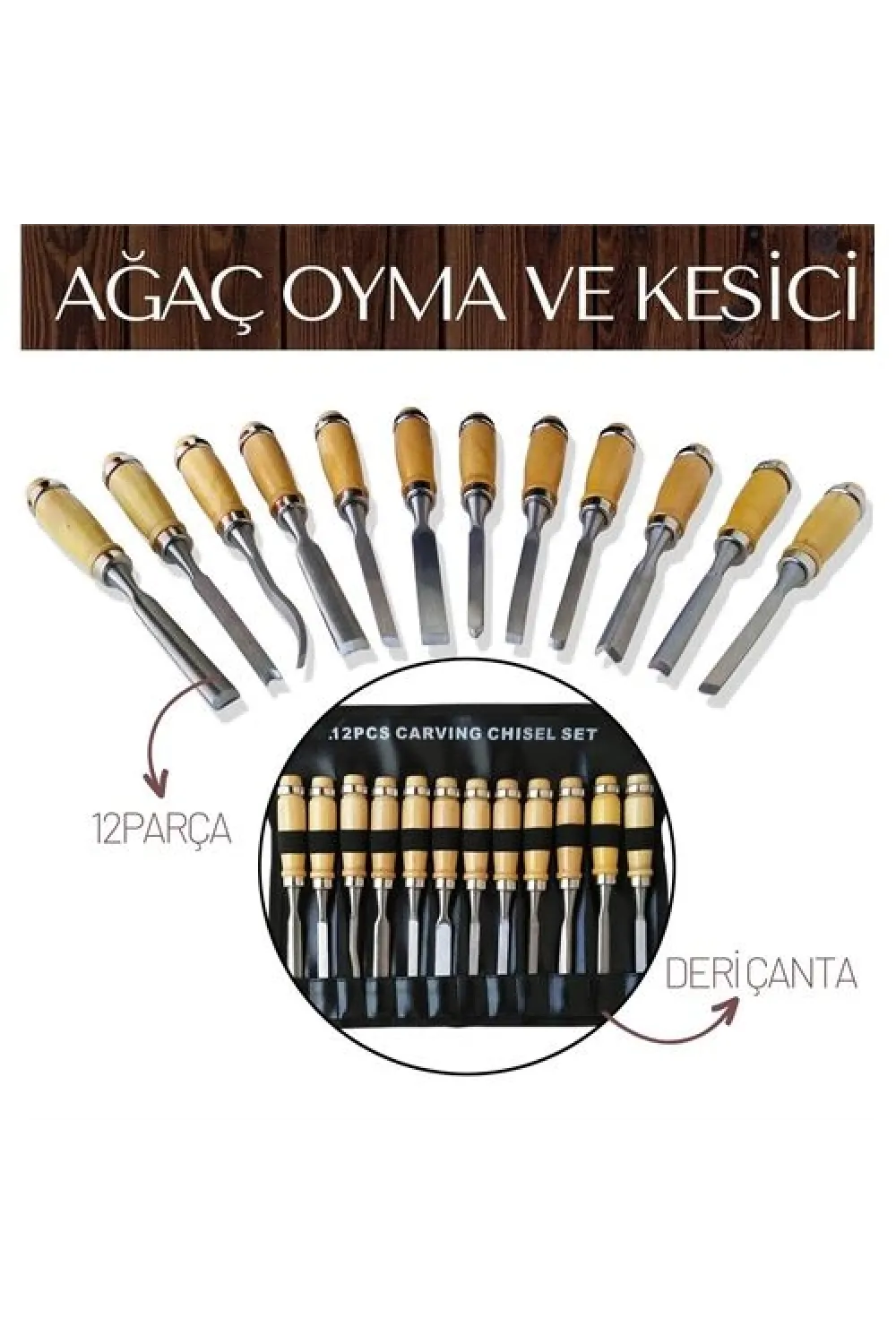 Elena 12 Parça Çantalı Ağaç Oyma ve Kesici Set