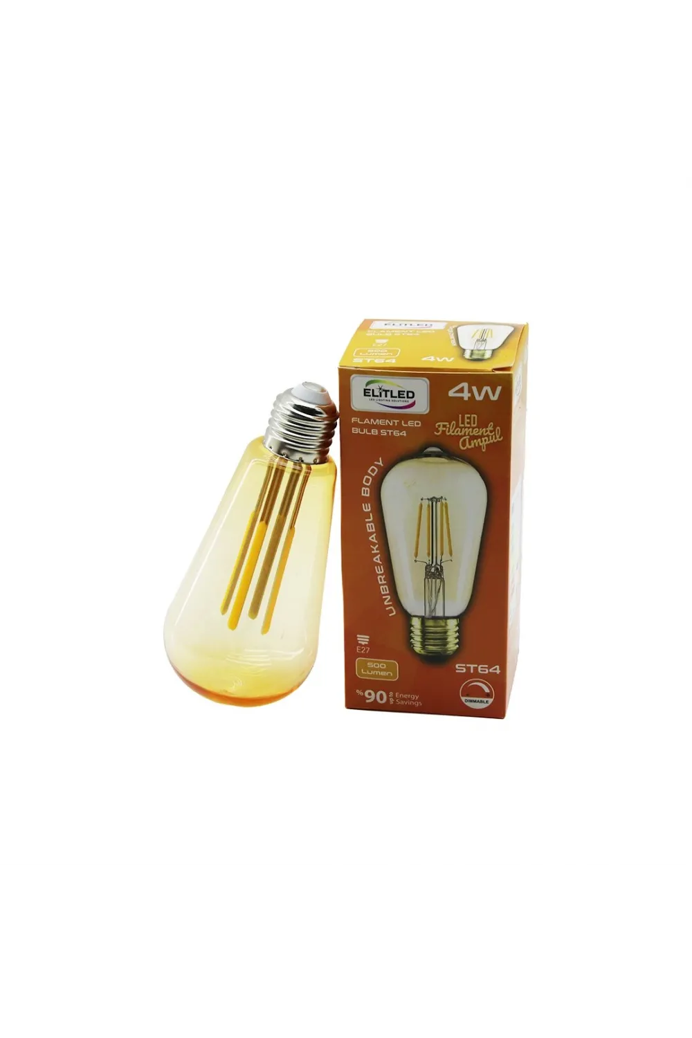 Elitled St-64 4w - E27 Gold Color Flament Led Rustik Ampul 500lumen Kırılmaz Gövde
