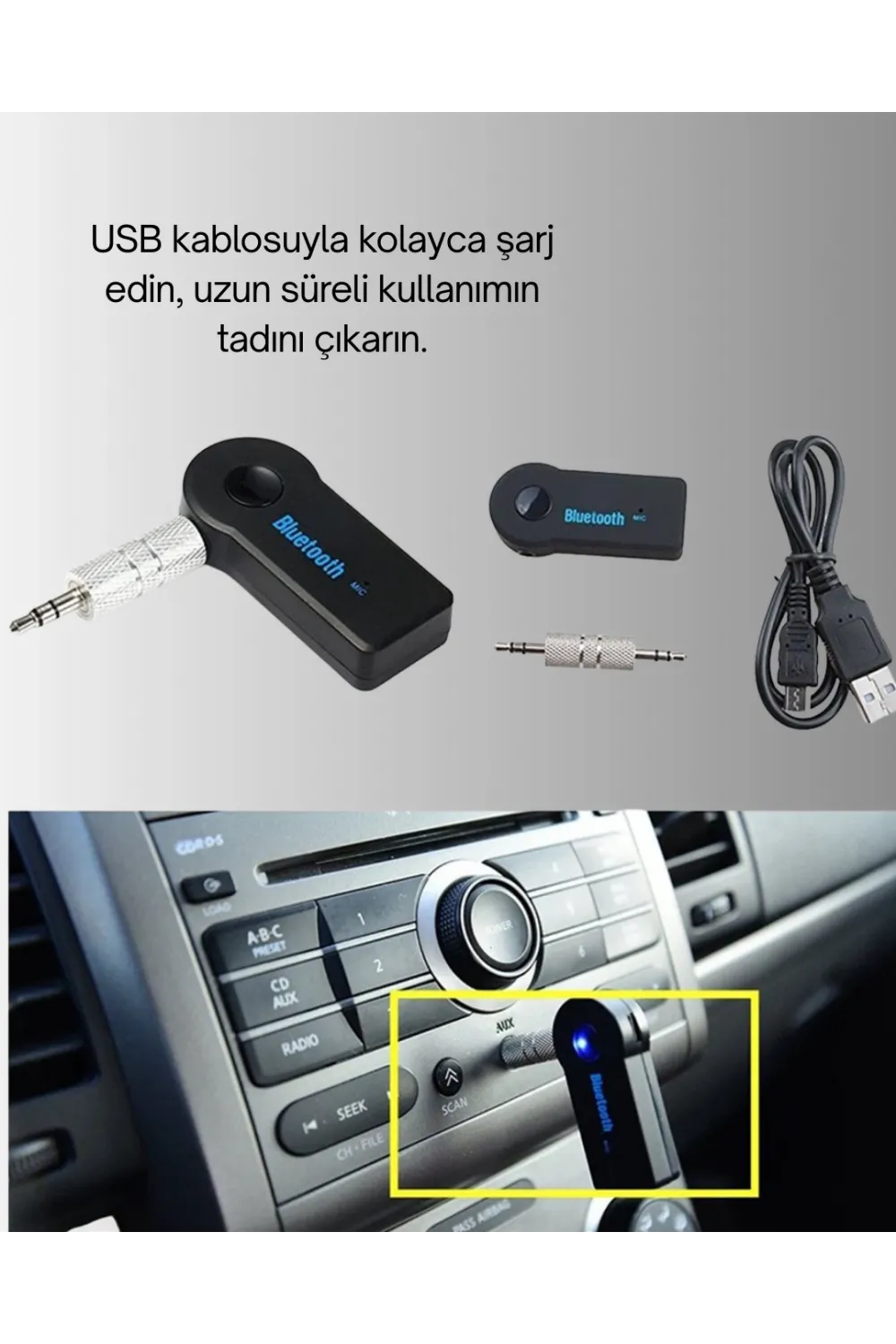 Eller Serbest Özellikli Bluetooth Aux Araç Kiti