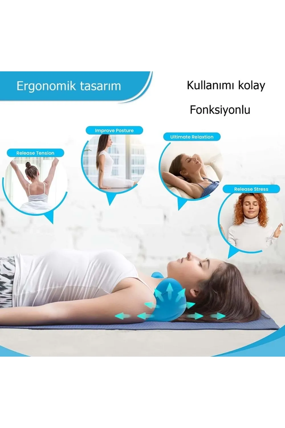 Ergonomik Boyun Masaj Yastığı – Servikal Traksiyon Destekli, Omurilik Ortopedik Yastık